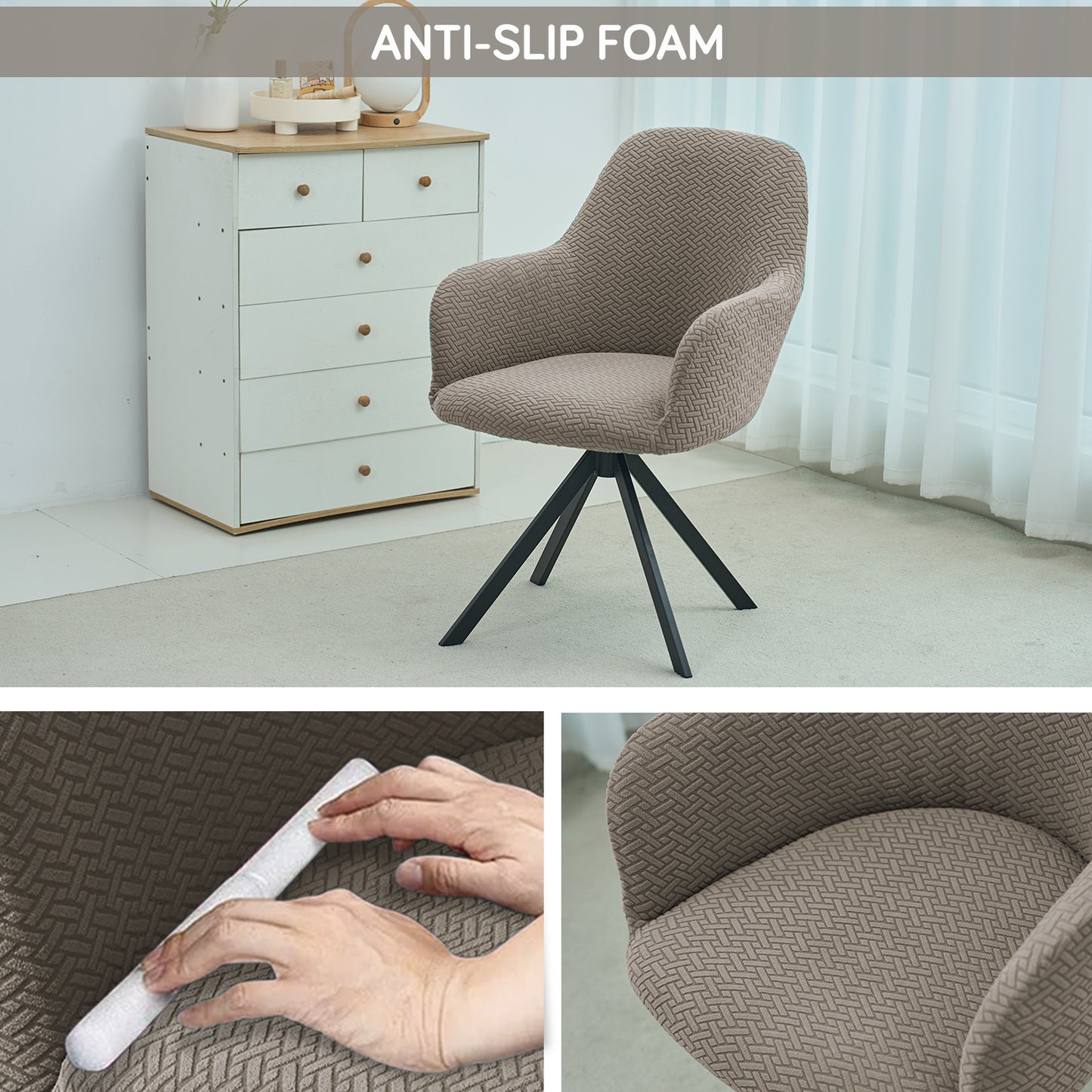 Premium Jacquard Fully Covered Cover for Swivel Dining Chair with Arms, Taupe Brown