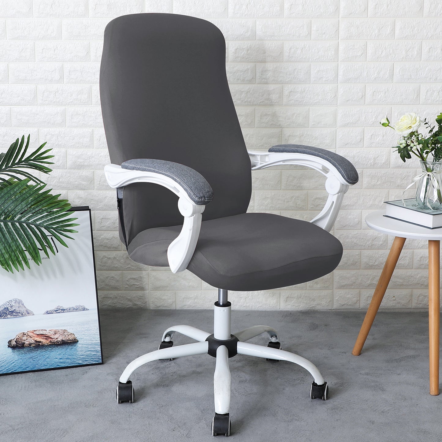 Office Chair Cover for Desk Chair (Mid-Back) – 140 GSM Stretch Fabric – Washable, Durable & Anti-Slip – Fits Mid-Back Office Chairs, Grey