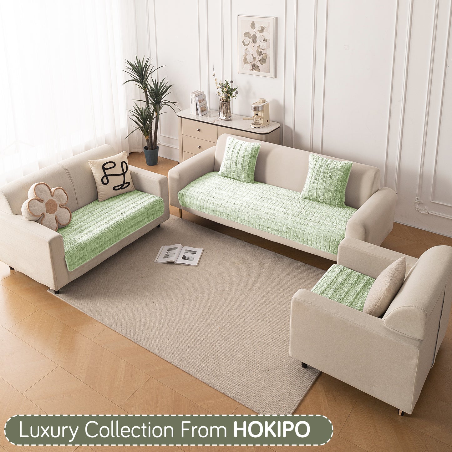 Premium Plush Anti Slip Sofa Mat for 1/2/3 Seater, Green