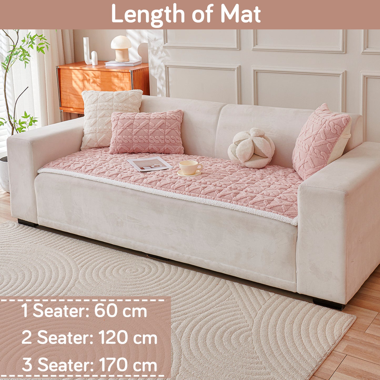 'Italian Caelora' Luxury Jacquard Plush Sofa Cover Mat and Anti-Slip Armrest Covers - Misty Rose