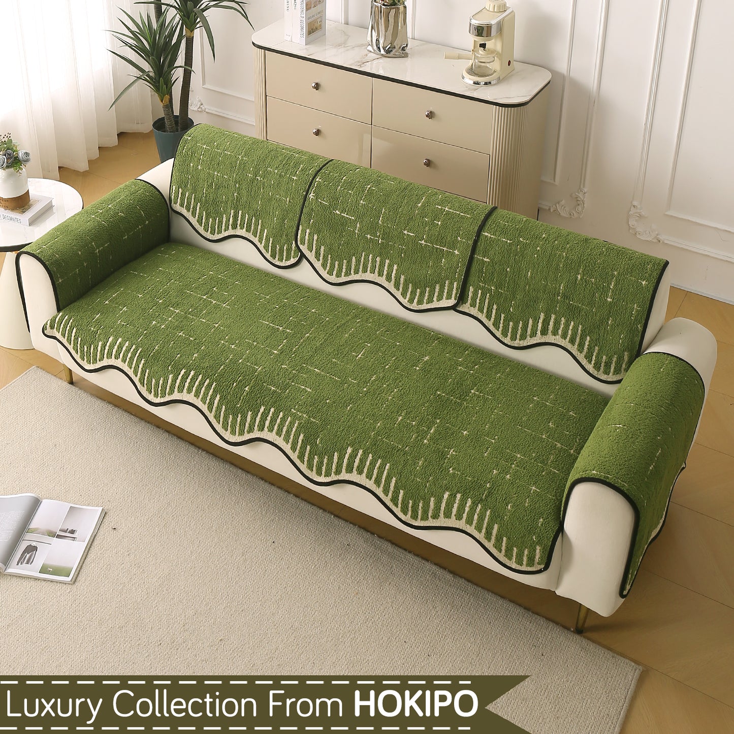 Premium Supple Soft Wavy with Curve Sofa Cover Mat, Green