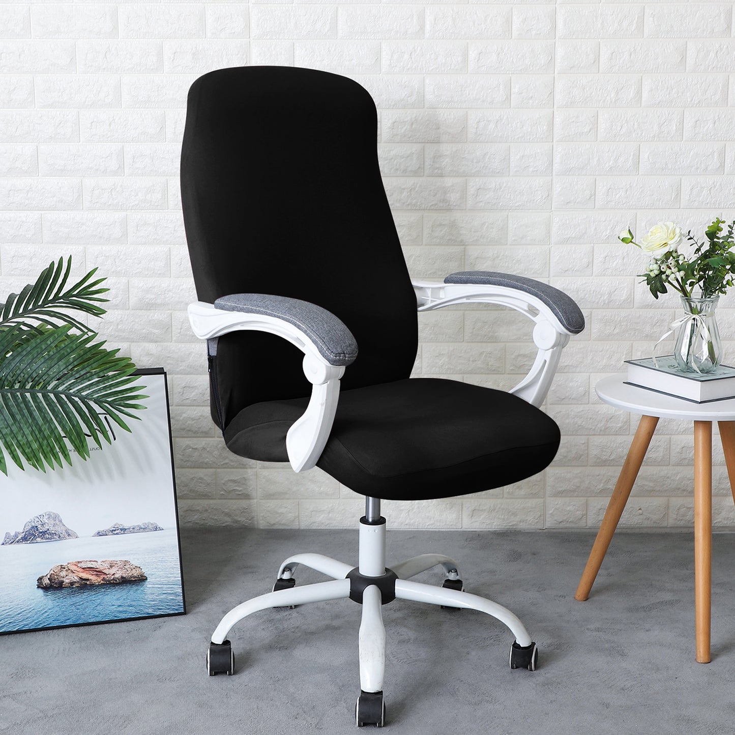 Office Chair Cover for Desk Chair (Mid-Back) – 140 GSM Stretch Fabric – Washable, Durable & Anti-Slip – Fits Mid-Back Office Chairs, Black