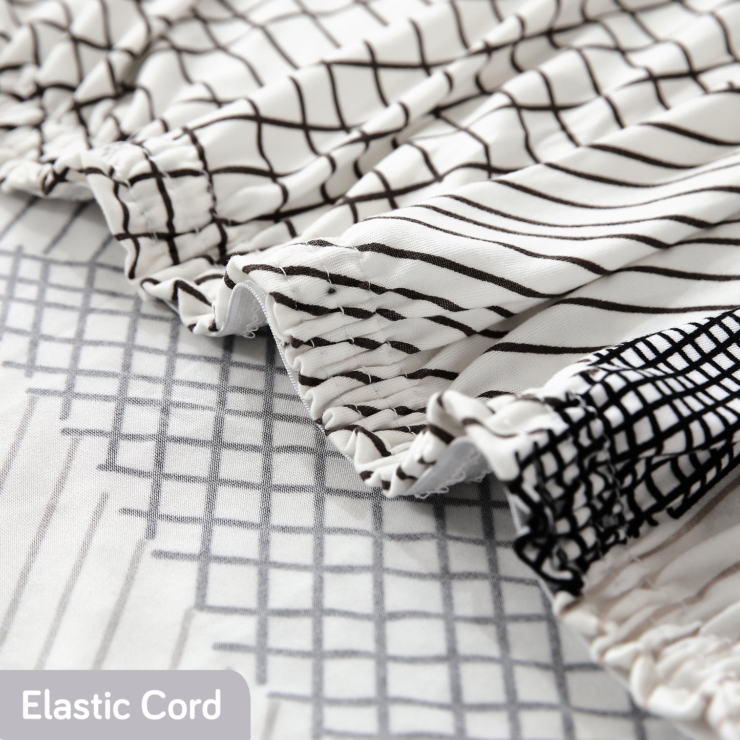 Snow White Black Geometry Lines Print Fully fitted sofa cover set