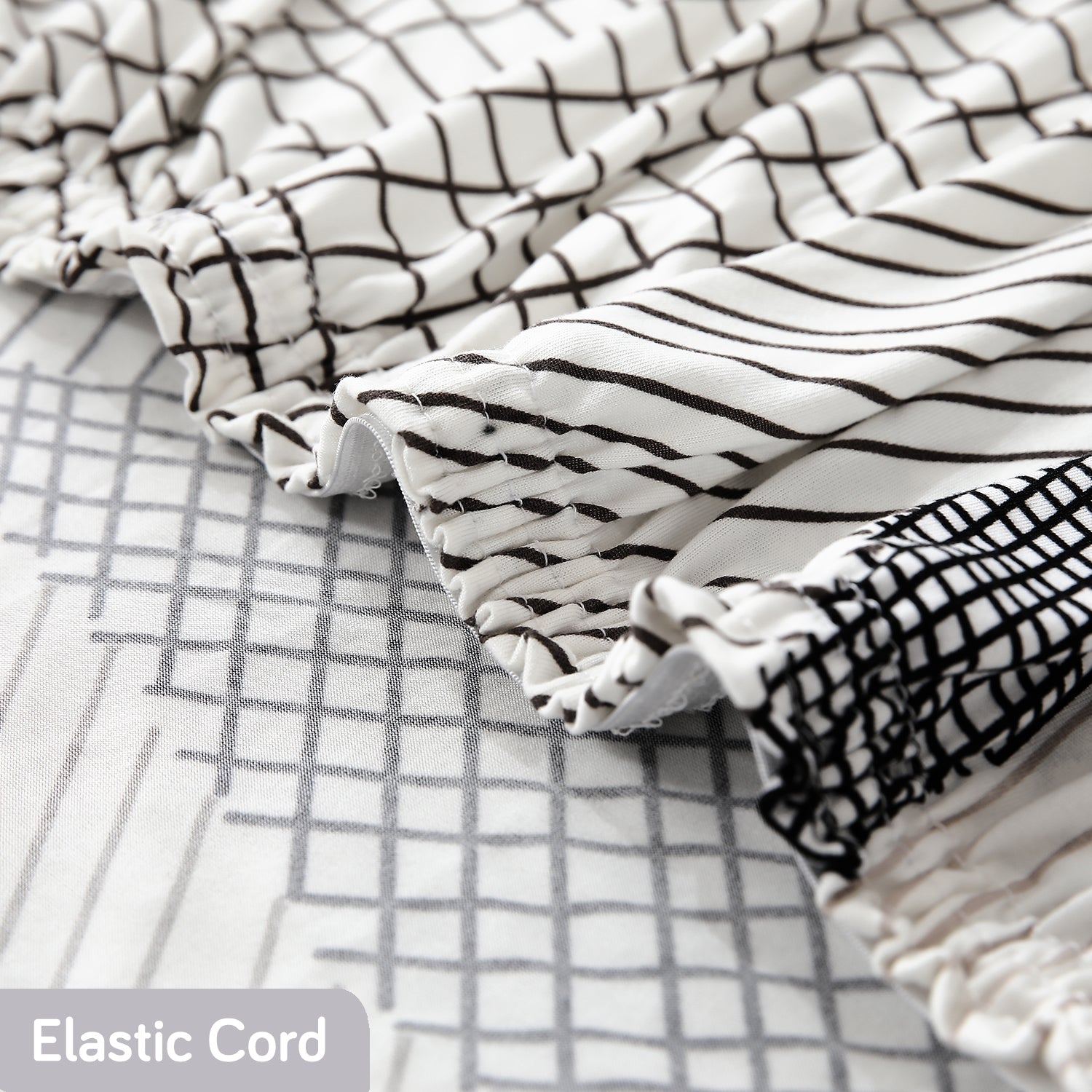 Snow White Black Geometry Lines Print Fully fitted sofa cover set