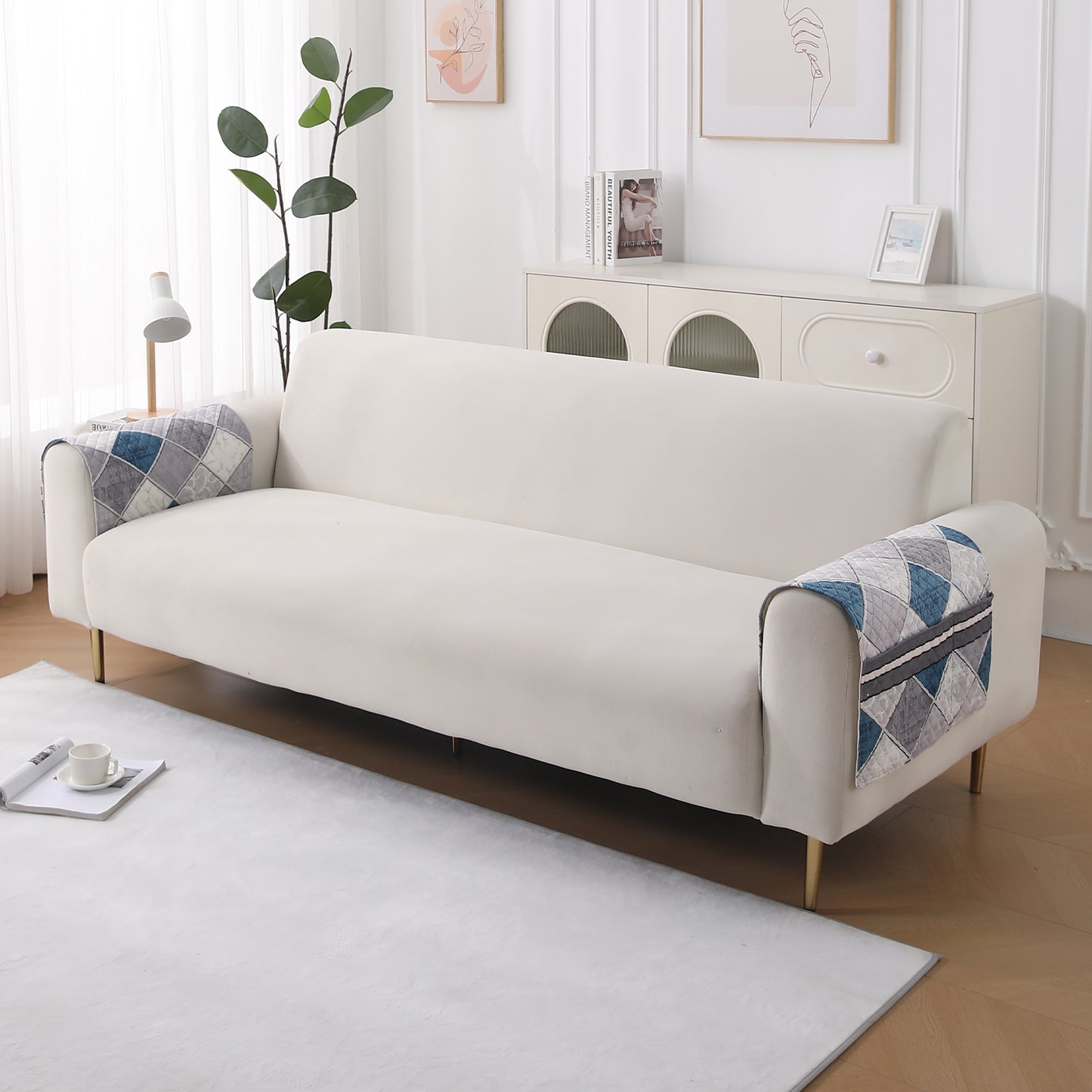 LiefNest Holland Velvet Sofa Cover Mat with Foam Filling - Diamond Slate Grey Blue