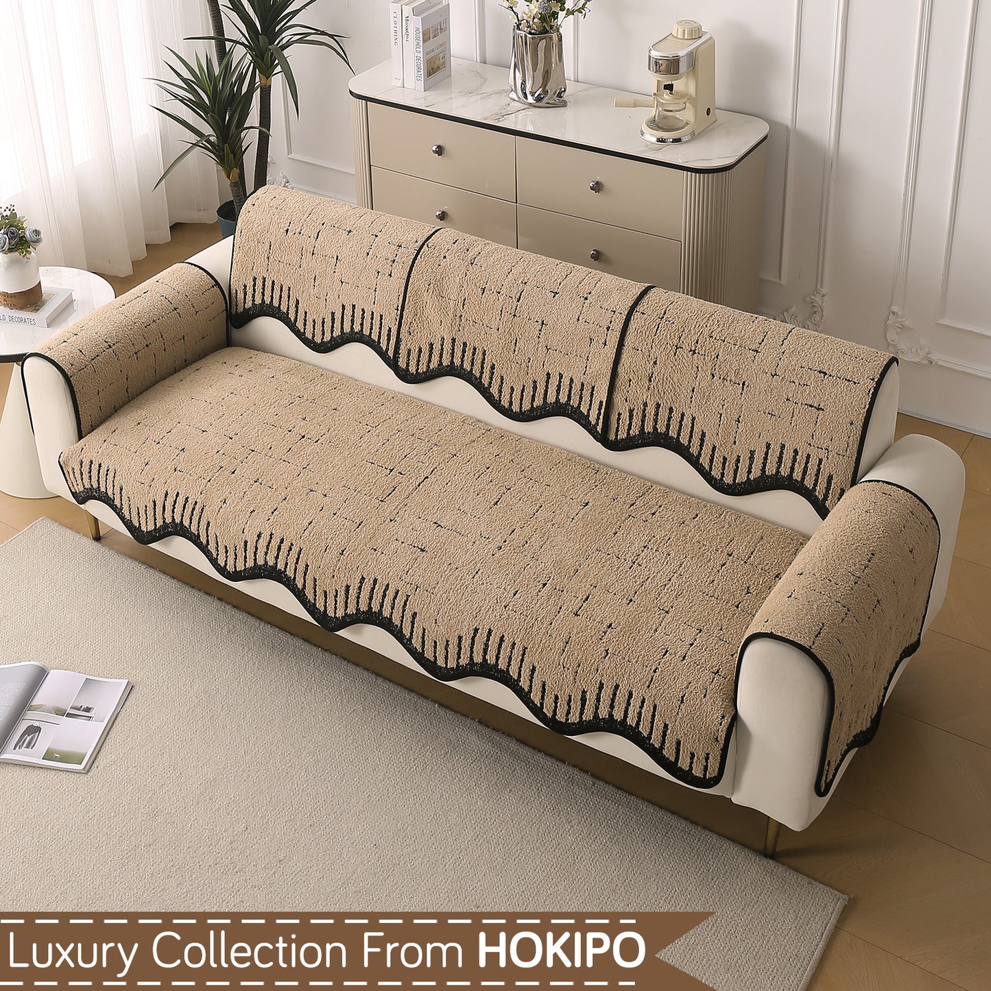 Premium Supple Soft Wavy with Curve Sofa Cover Mat, Brown