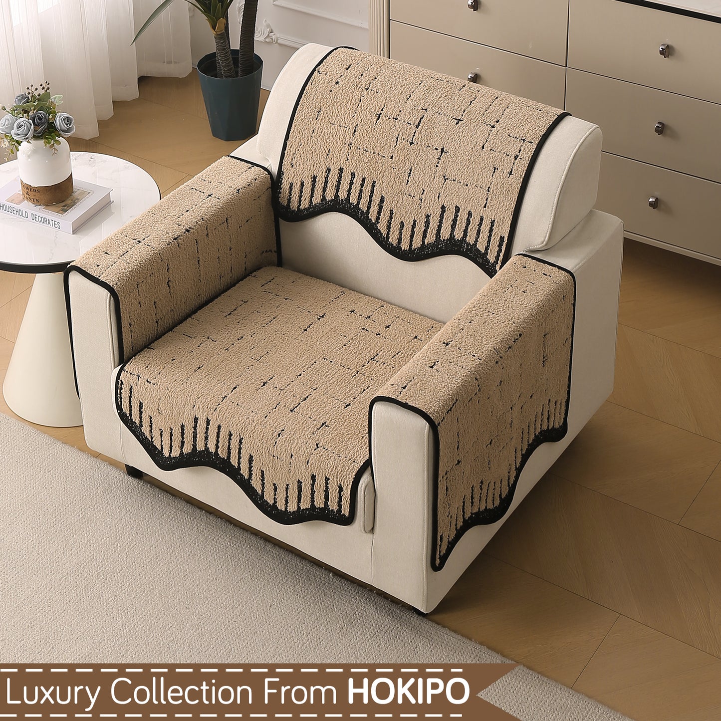 Premium Supple Soft Wavy with Curve Sofa Cover Mat, Brown