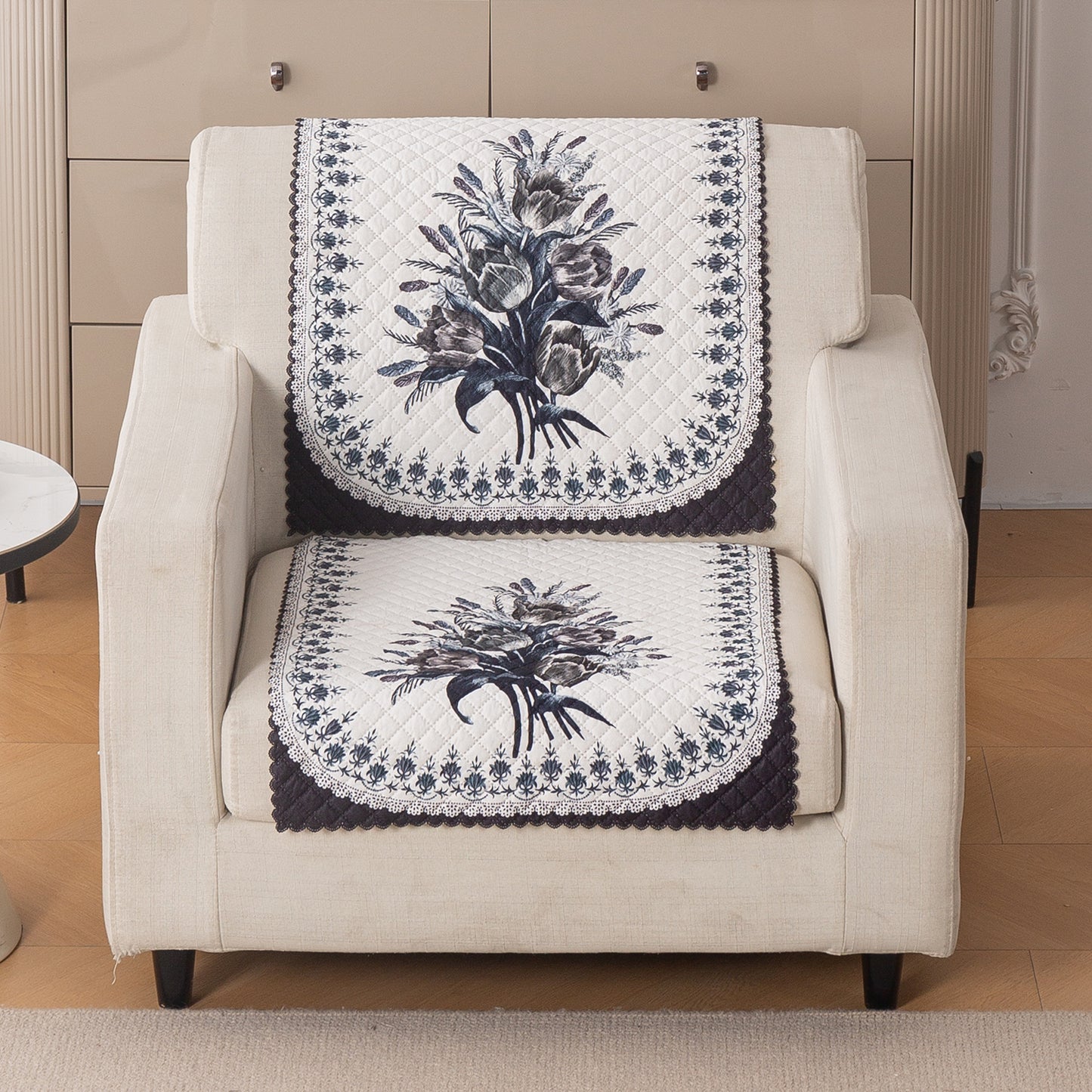 LoomVerse Quilted Sofa Cover Set Washable Sofa Panel for Seat & Back - Midnight Bloom