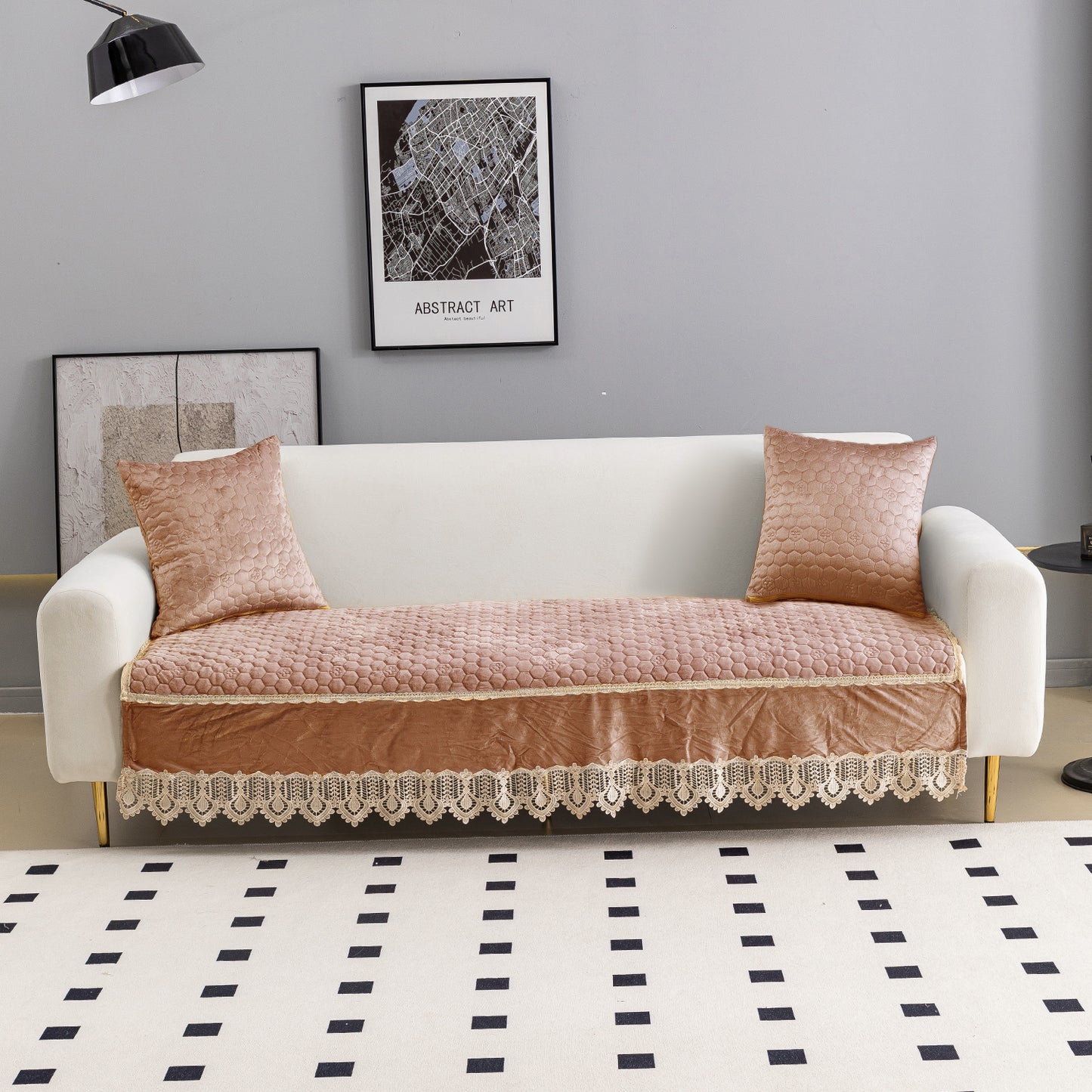 Premium Dutch Velvet Sofa Seat Mat for 1/2/3 Seater Sofa, Light Brown