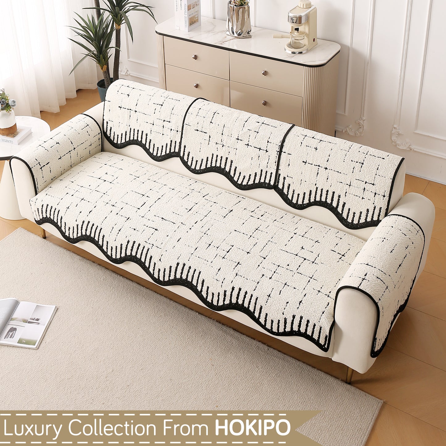Premium Supple Soft Wavy with Curve Sofa Cover Mat, Off-White