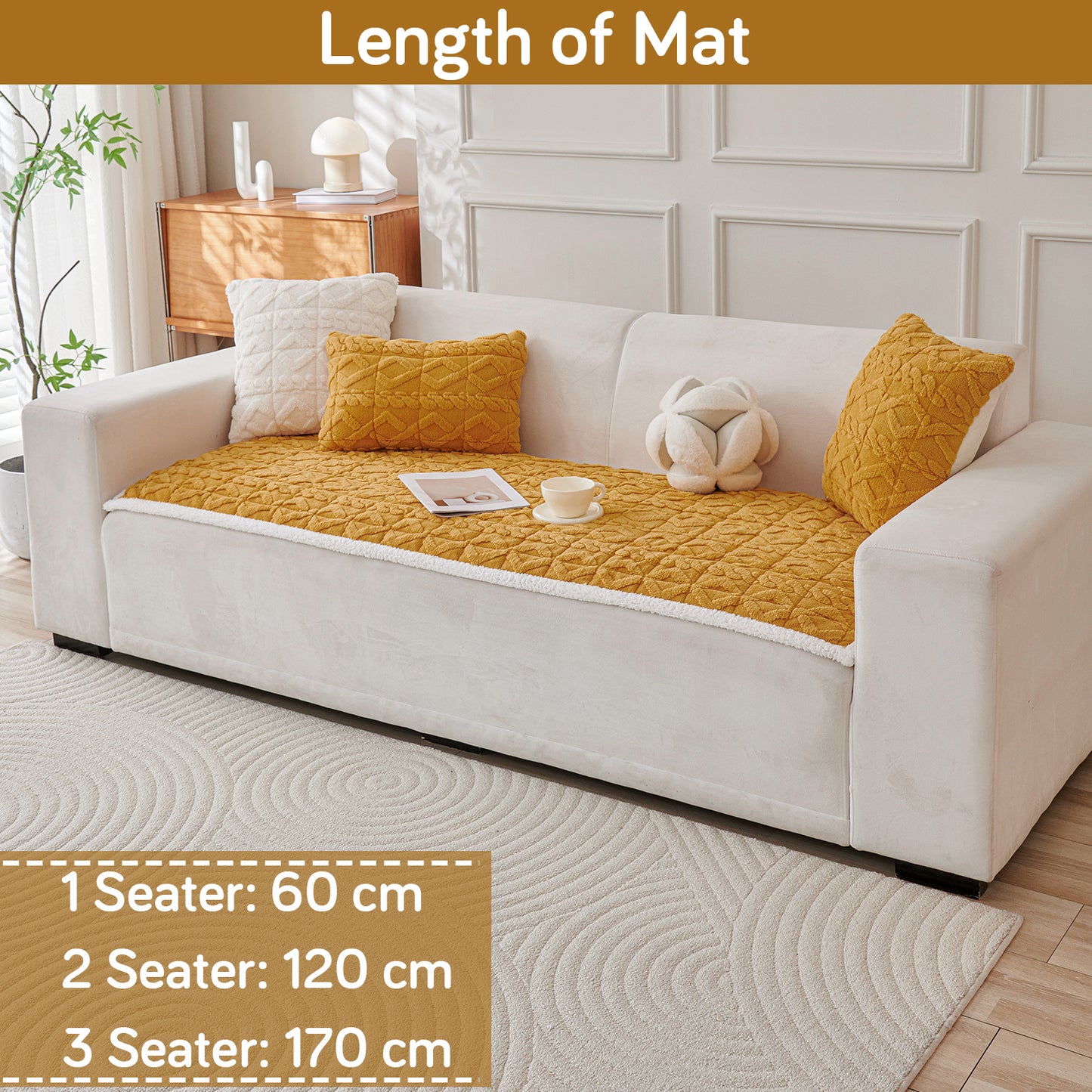 'Italian Caelora' Luxury Jacquard Plush Sofa Cover Mat and Anti-Slip Armrest Covers - Honey Yellow
