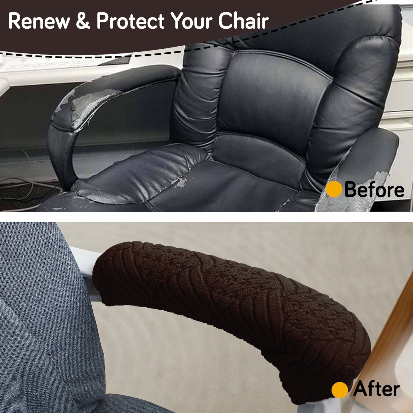 170gsm Jacquard Armrest Covers for Office Chair (Zipper Style), 1 Pair, Brown