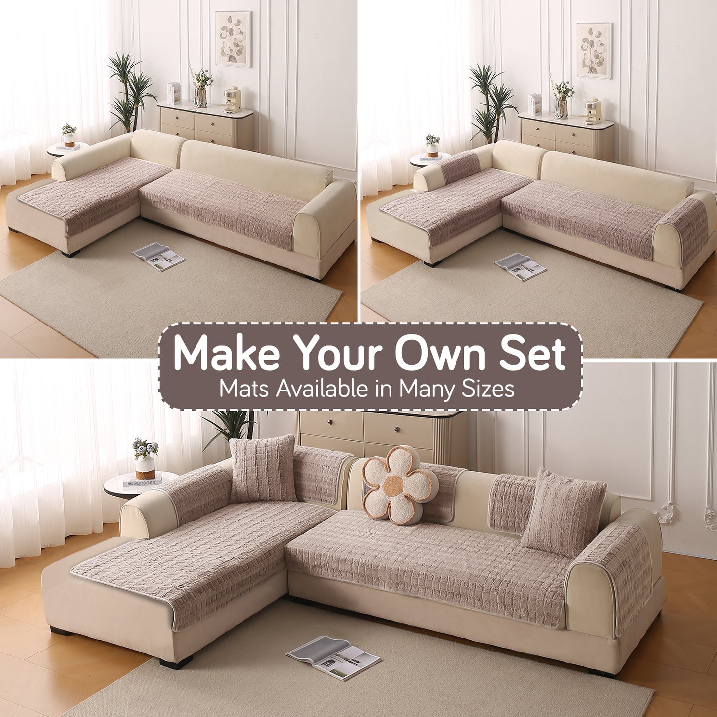 Premium Plush Anti Slip Sofa Cover Mat, Beige