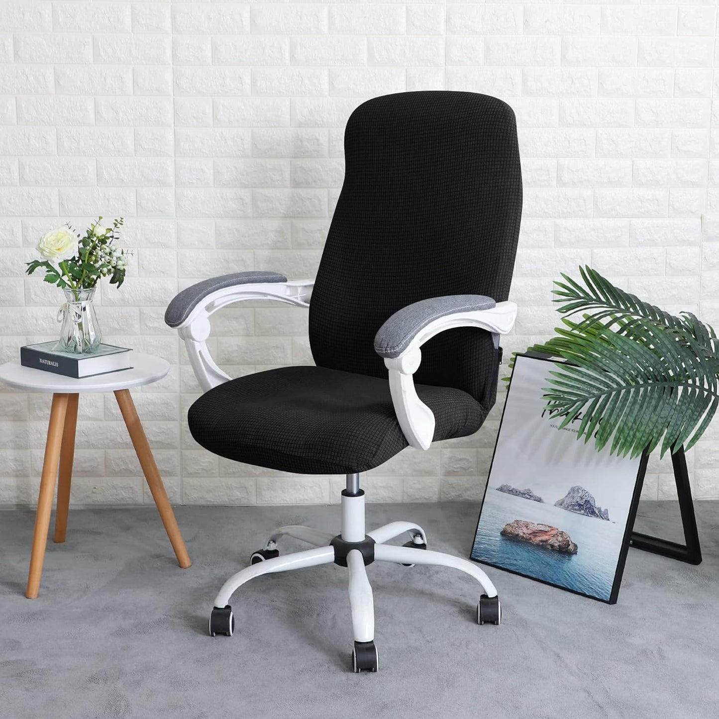 Water Repellent Office Chair Cover for Desk Chair (Mid-Back) – 210 GSM Stretch Jacquard – Washable, Durable & Anti-Slip – Fits Mid-Back Office Chairs, Black