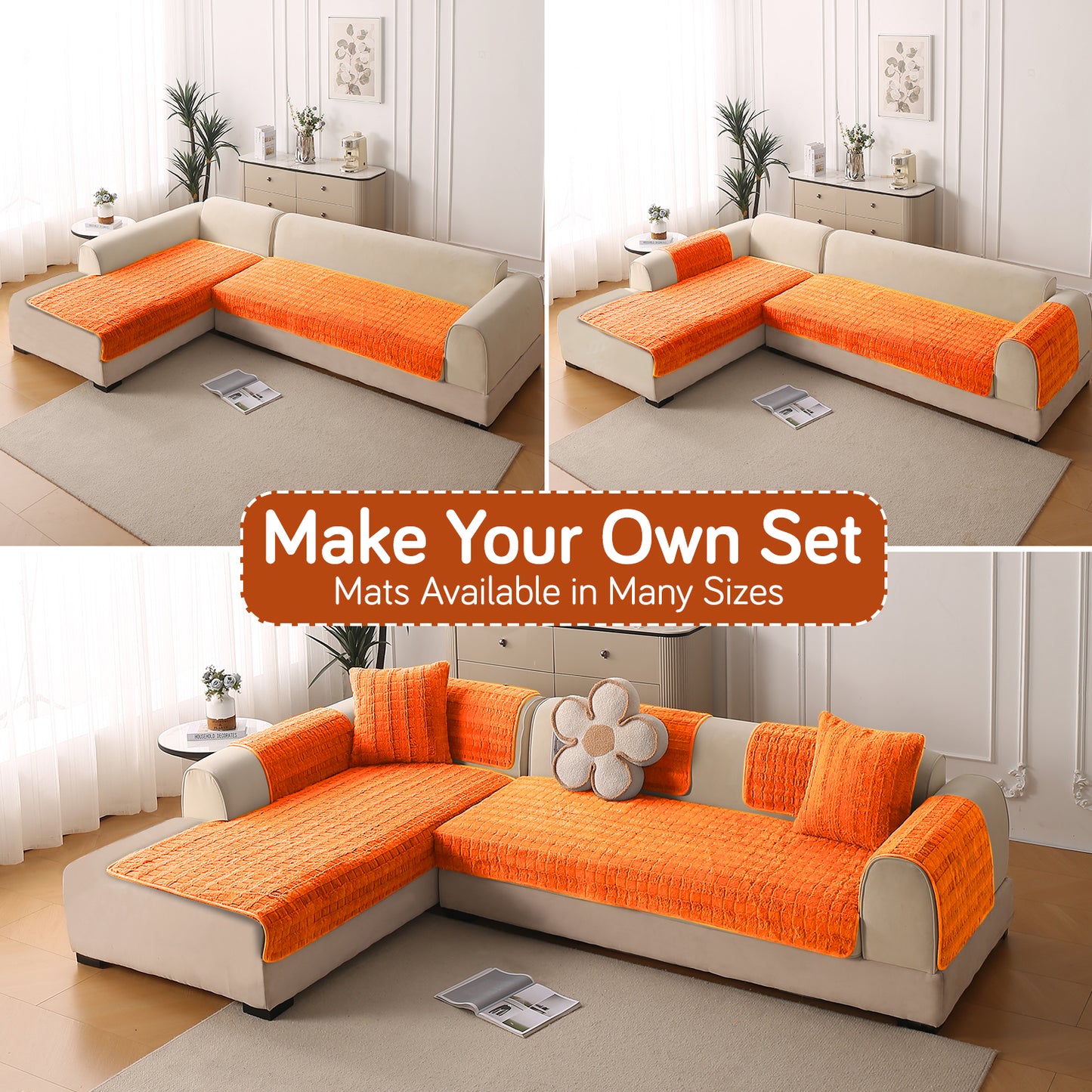 Premium Plush Anti Slip Sofa Cover Mat, Orange