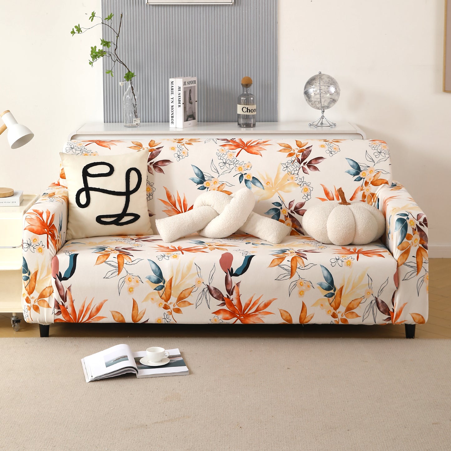 Premium Printed Velvet Sofa Cover 1/2/3 Seaters Fully Covered, Amber Serene Flora