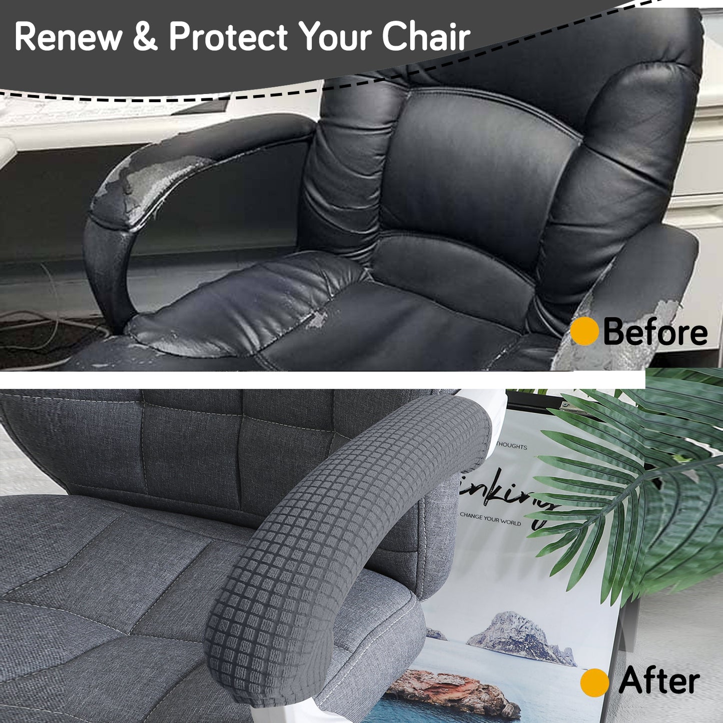 210gsm Jacquard Water Repellent Armrest Covers for Office Chair (Zipper Style), 1 Pair, Dark Grey
