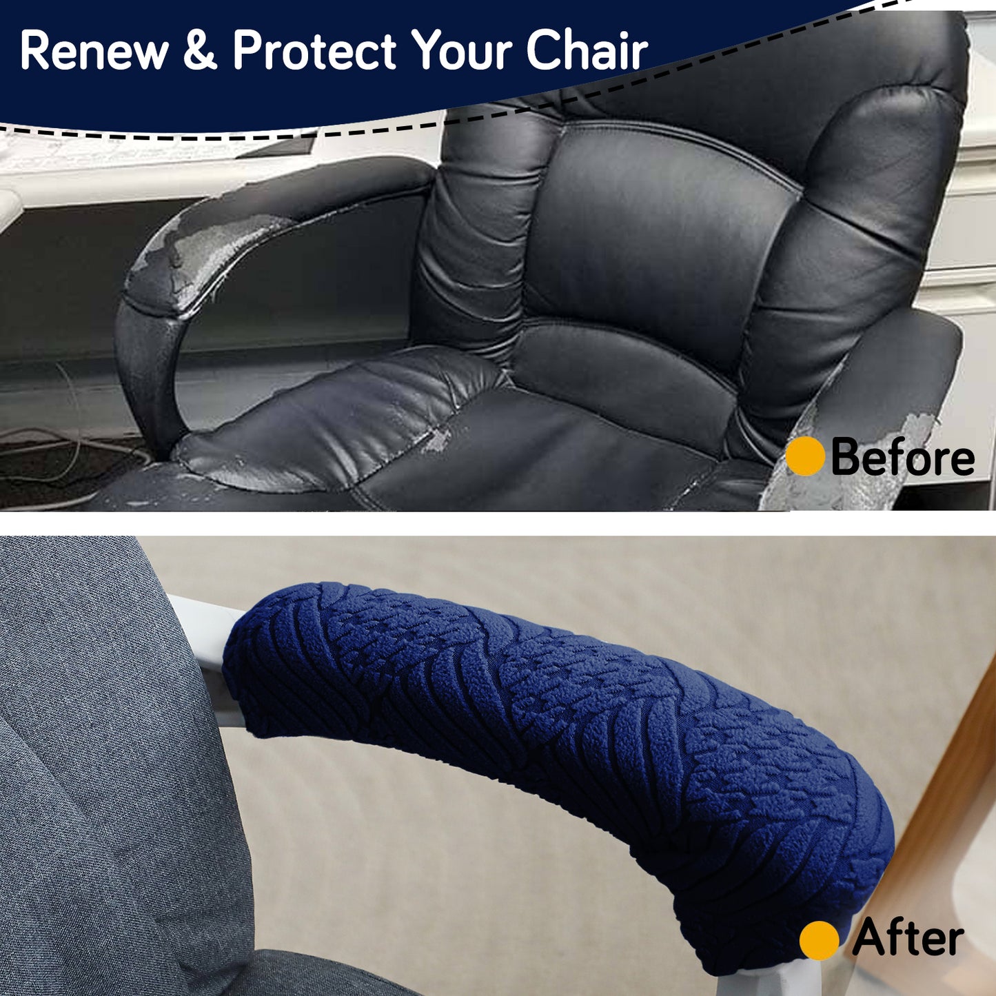 170gsm Jacquard Armrest Covers for Office Chair (Zipper Style), 1 Pair, Navy Blue