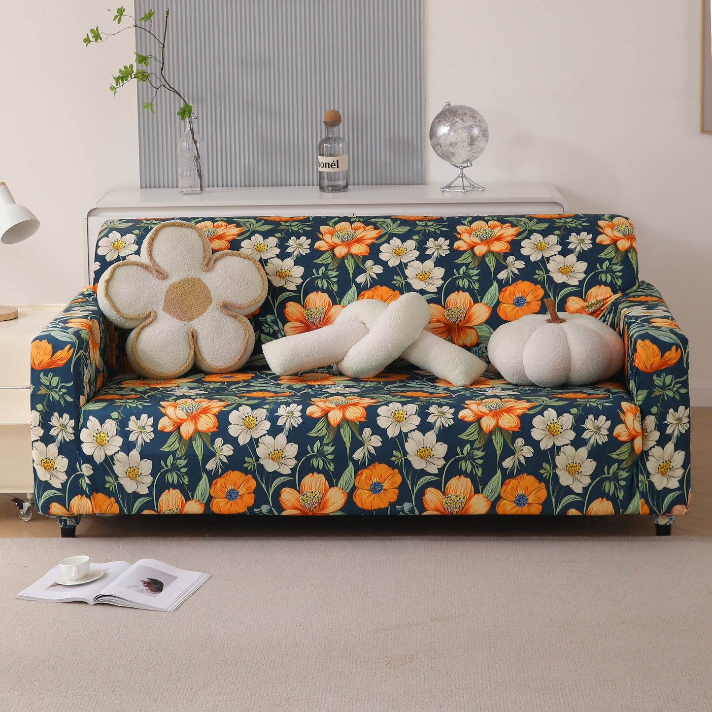 Premium Printed Velvet Sofa Cover 1/2/3 Seaters Fully Covered, Teal Twilight Garden