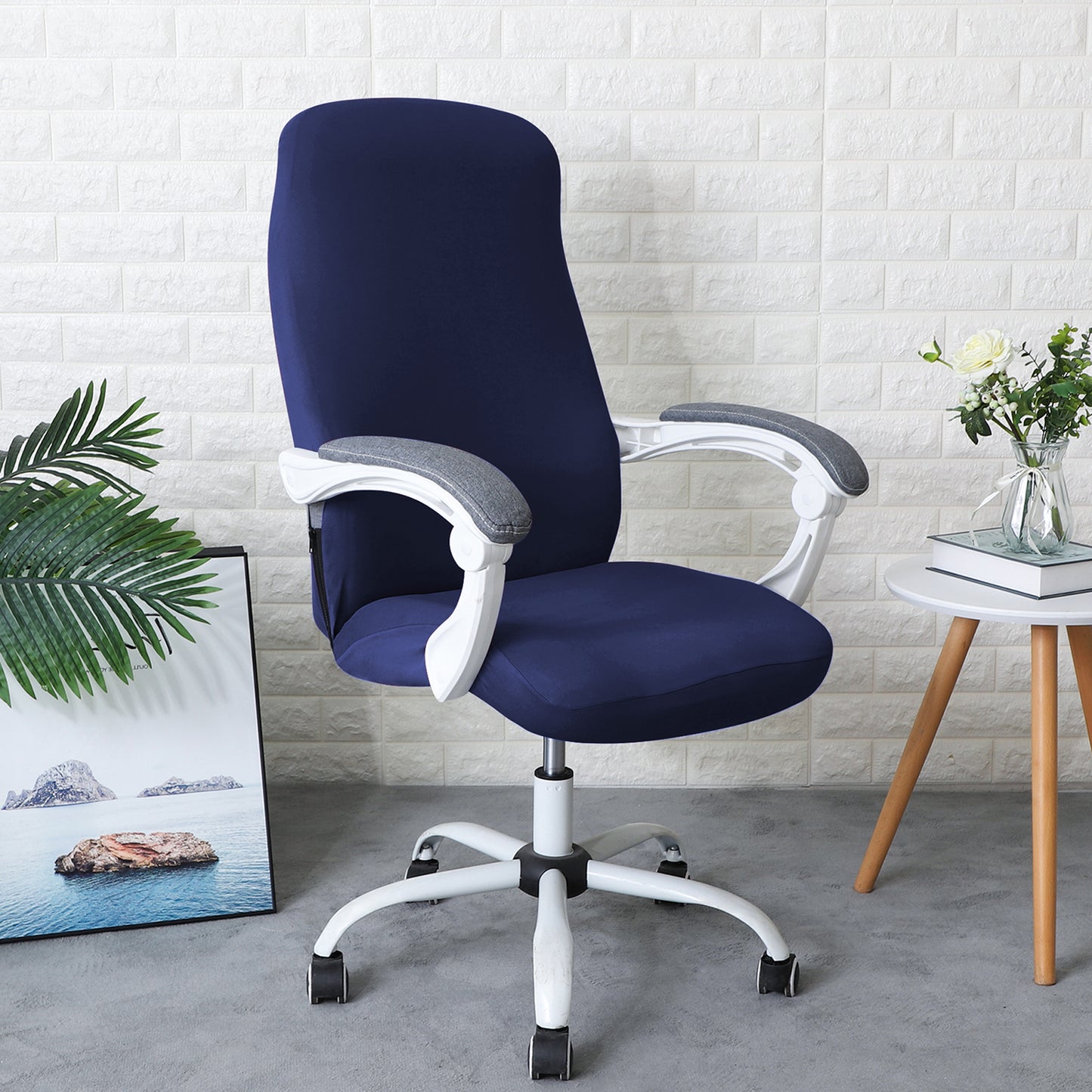 Office Chair Cover for Desk Chair (Mid-Back) – 140 GSM Stretch Fabric – Washable, Durable & Anti-Slip – Fits Mid-Back Office Chairs, Navy Blue