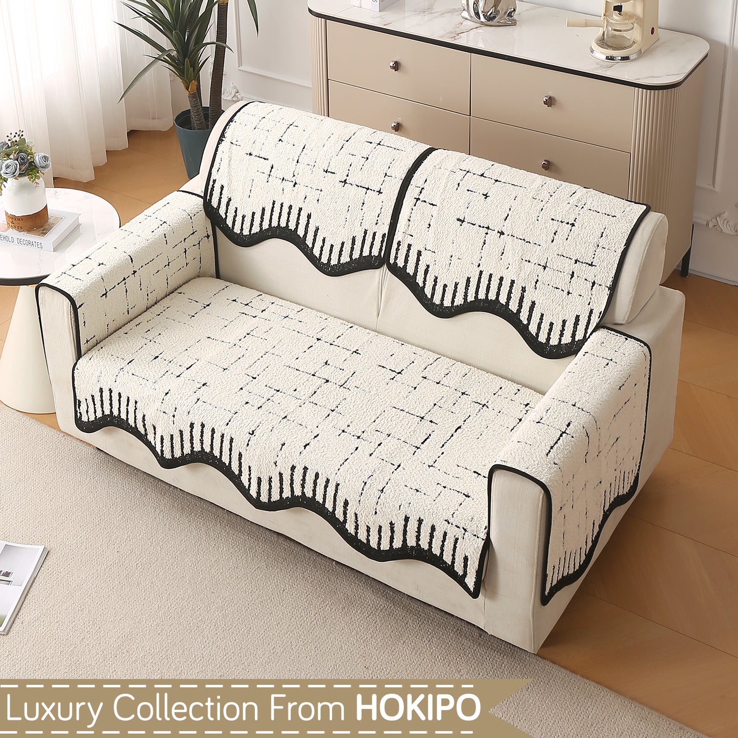 Premium Supple Soft Wavy with Curve Sofa Cover Mat, Off-White