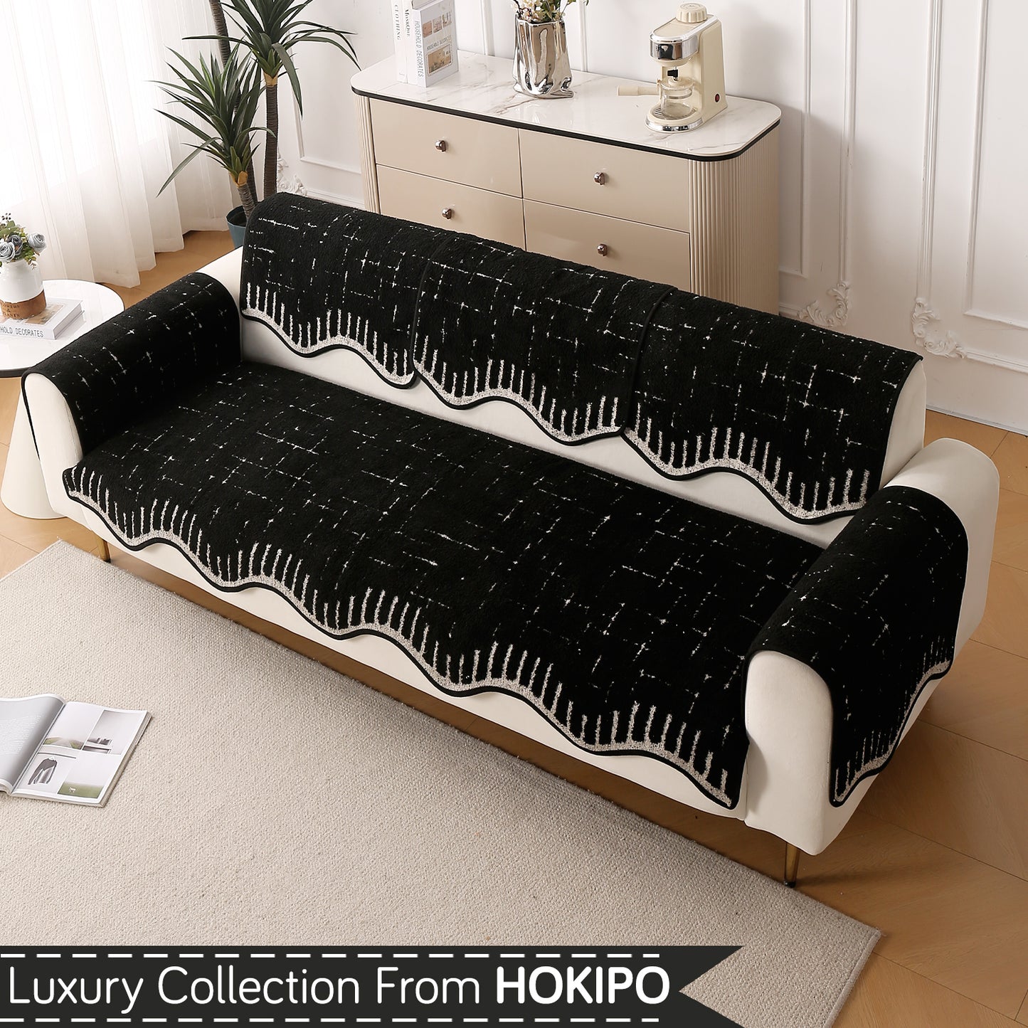 Premium Supple Soft Wavy with Curve Sofa Cover Mat, Black