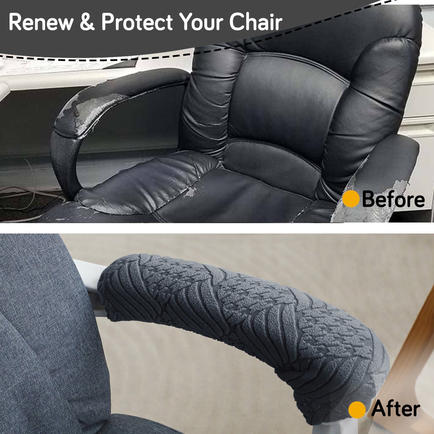 170gsm Jacquard Armrest Covers for Office Chair (Zipper Style), 1 Pair, Dark Grey