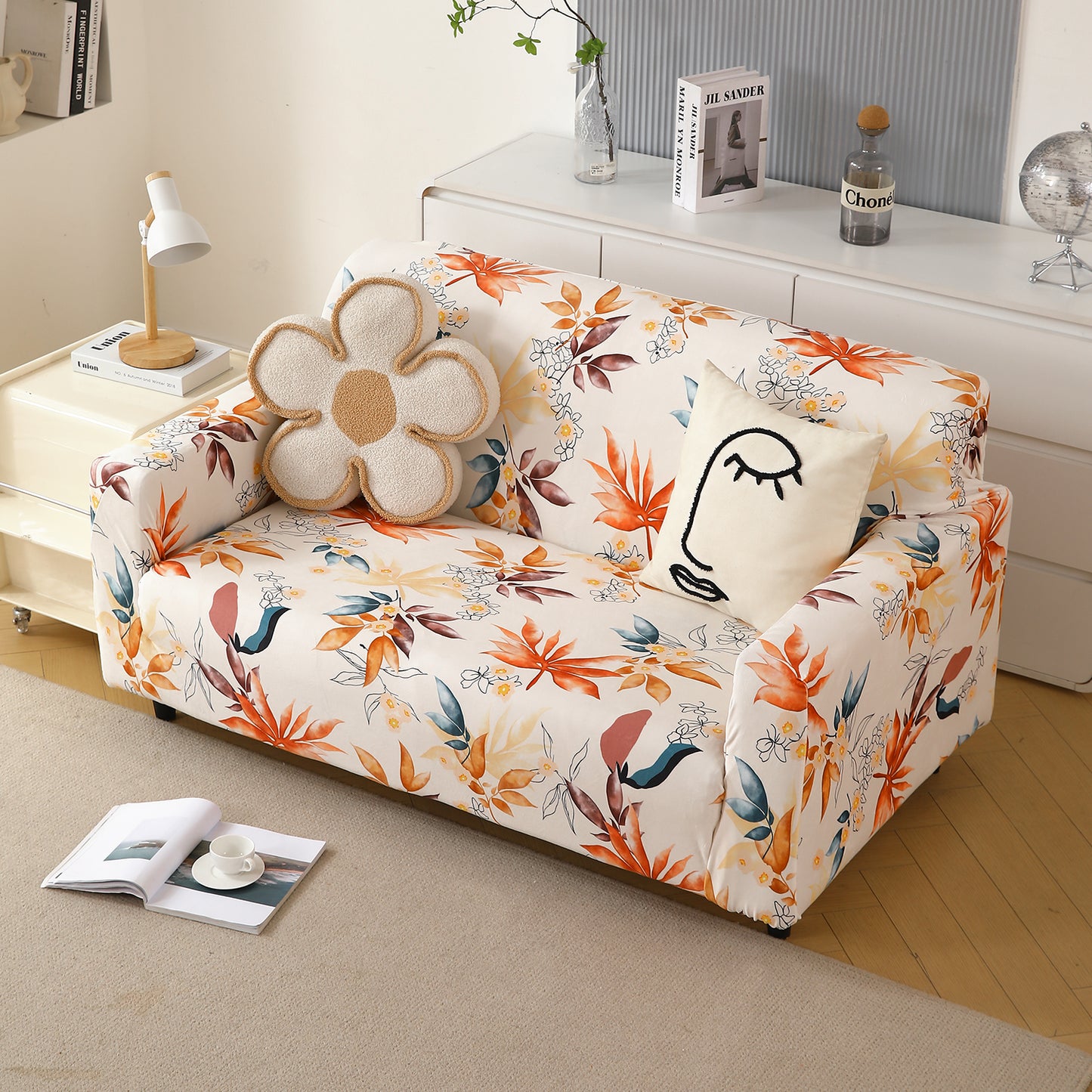 Premium Printed Velvet Sofa Cover 1/2/3 Seaters Fully Covered, Amber Serene Flora