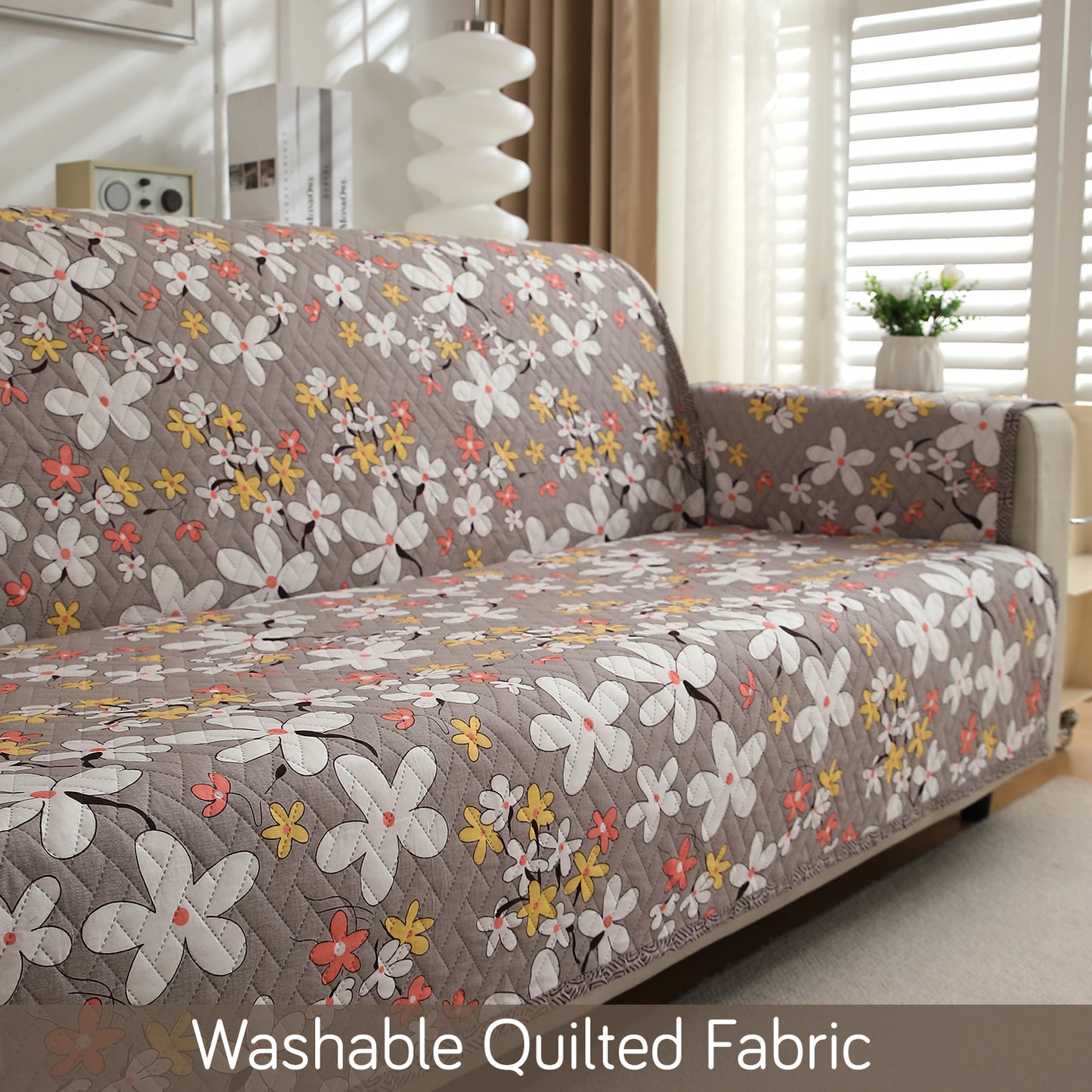 Washable quilted fabric sofa cover