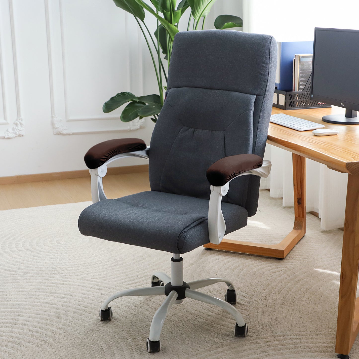 140gsm Armrest Covers for Office Chair (Elastic Style), 1 Pair, Brown