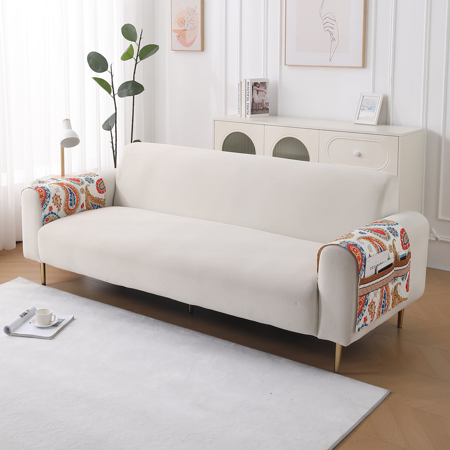 LiefNest Holland Velvet Sofa Cover Mat with Foam Filling - Paisley Multicolor