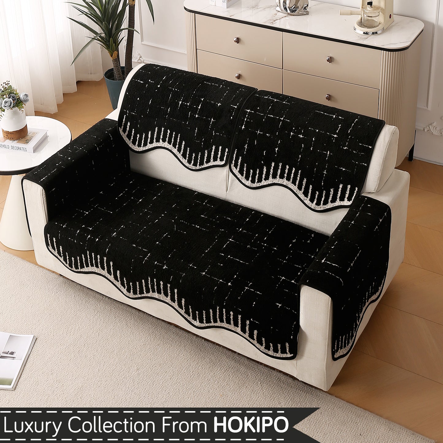Premium Supple Soft Wavy with Curve Sofa Cover Mat, Black