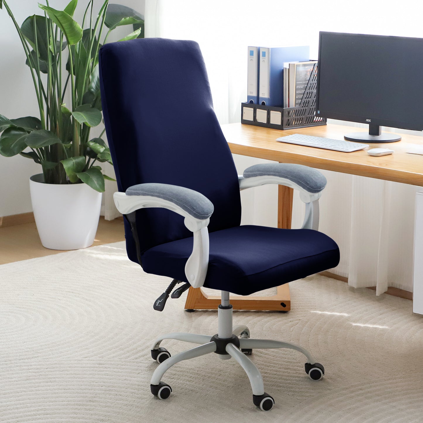 Office Chair Cover for Executive Chair (High-Back) – 140 GSM Stretchable Fabric – Washable & Anti-Slip – Fits Big & Tall Office Chairs, Navy Blue