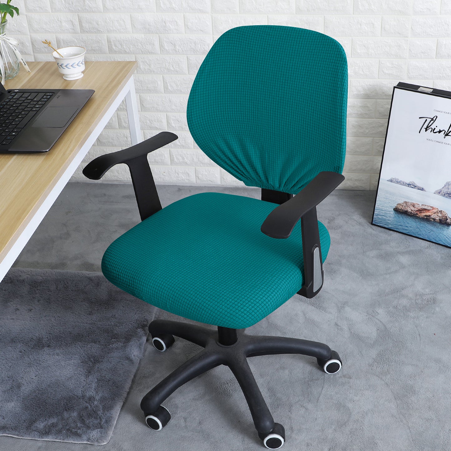 Water Repellent Office Chair Cover for Task Chair – 210 GSM Stretchable Jacquard – Washable & Anti-Slip – Fits Small Office Chairs Without Headrest, Teal