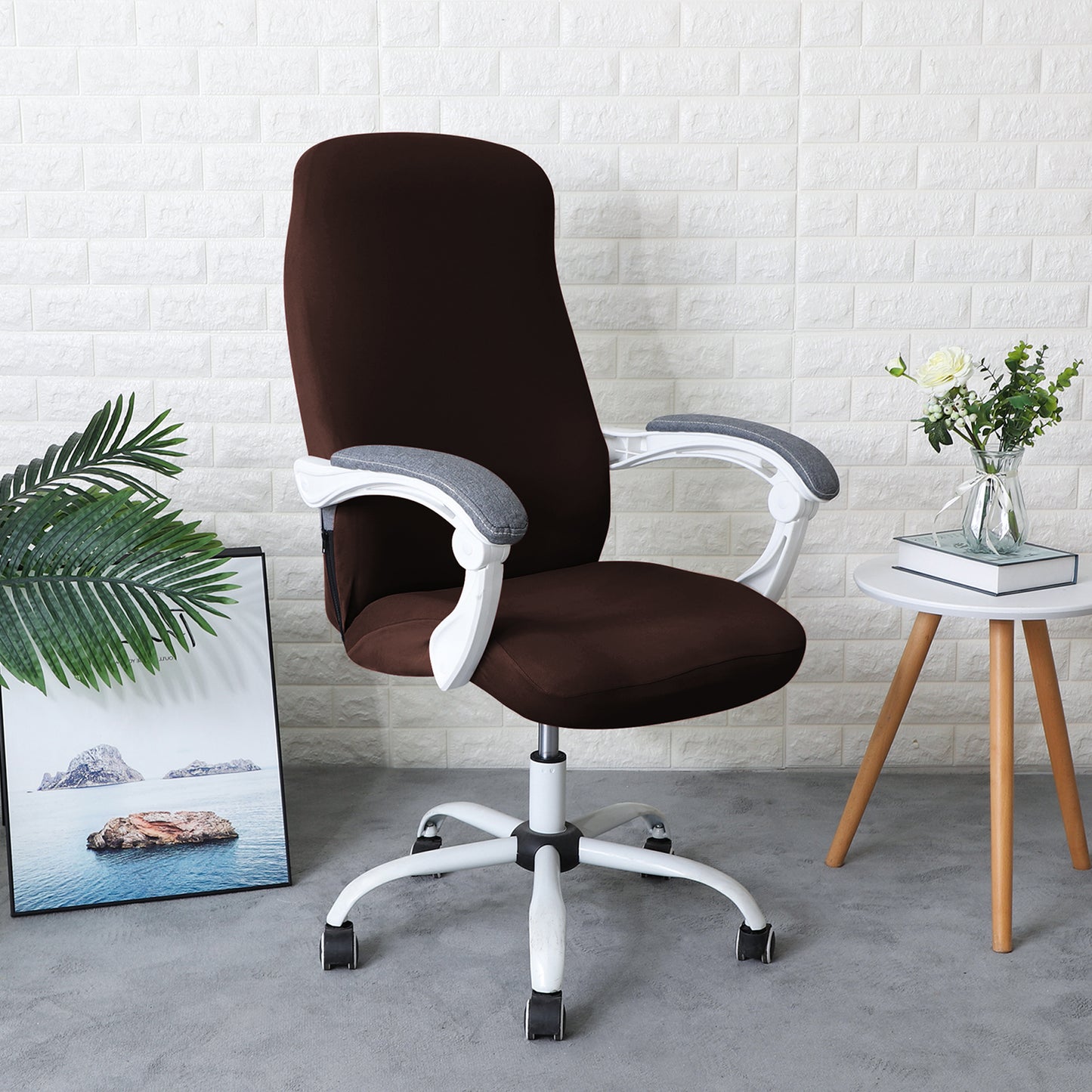 Office Chair Cover for Desk Chair (Mid-Back) – 140 GSM Stretch Fabric – Washable, Durable & Anti-Slip – Fits Mid-Back Office Chairs, Brown