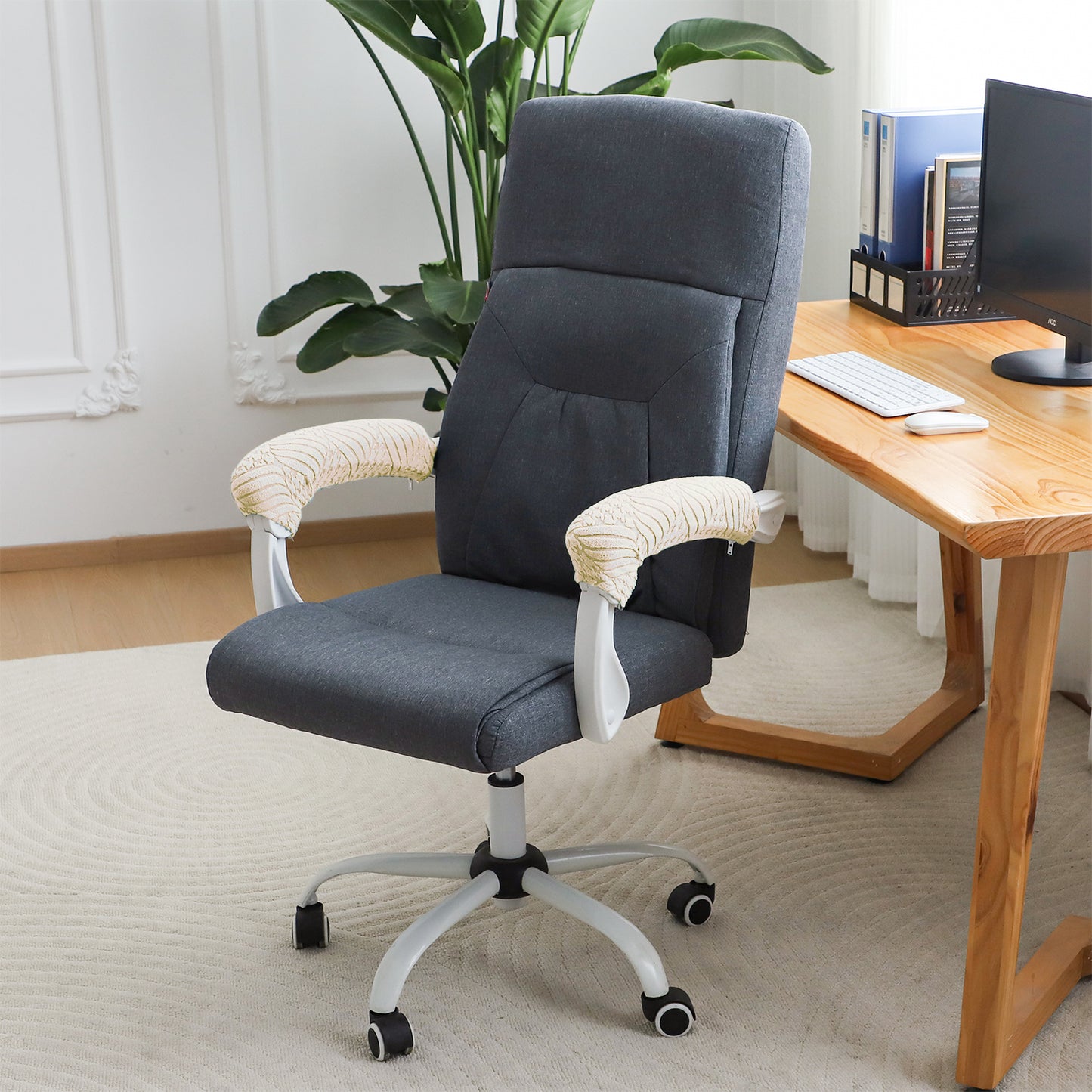 170gsm Jacquard Office Chair Arm Rest Cover (Zipper Style), 1 Pair, Beige