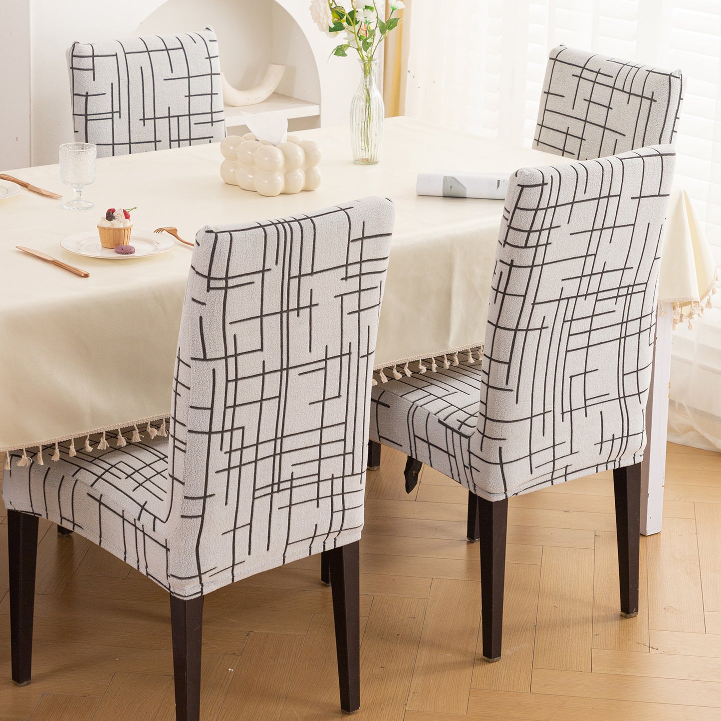 'Crossline Series' 180 GSM Jacquard Chair Cover Set 1/2/4/6, Dark Grey