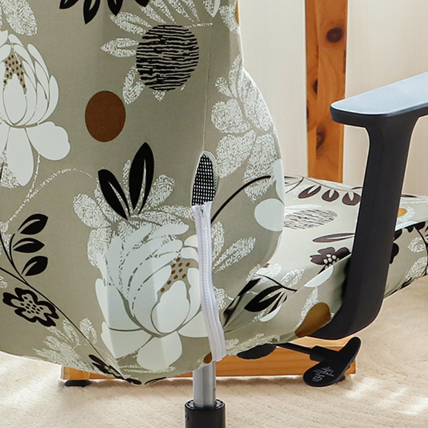 Printed Office Chair Cover with Headrest (High-Back) – 140 GSM Stretch Fabric – Washable, Anti-Slip Fit for Ergonomic Mesh Office Chairs, Feather Brown Floral