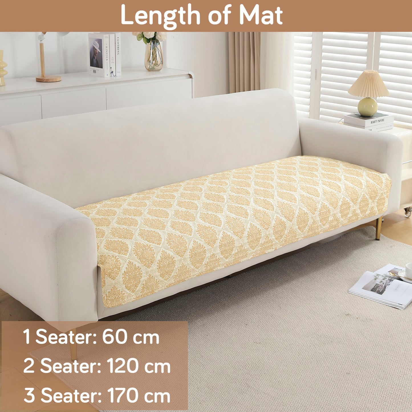 Quilted Sofa Seat Mat Covers for 1/2/3 Seater Sofa, Ogee Ivory