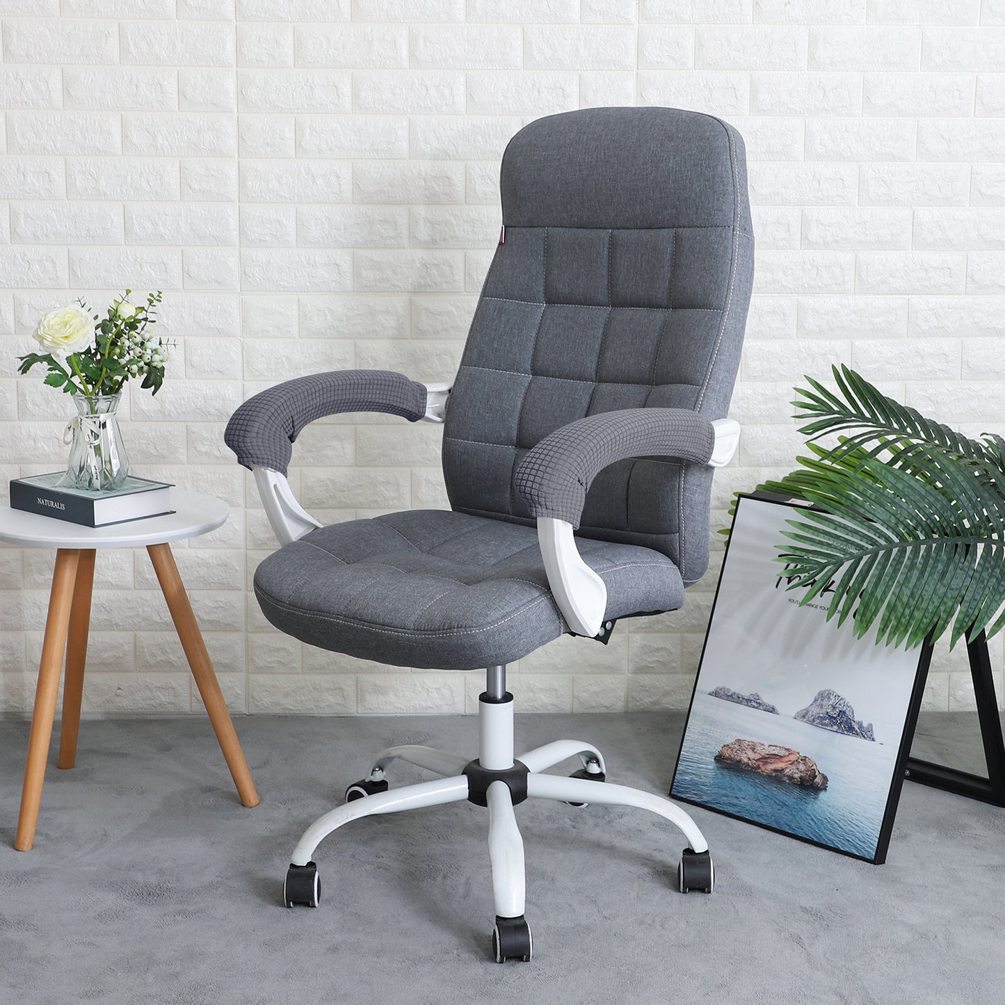 210gsm Jacquard Water Repellent Armrest Covers for Office Chair (Zipper Style), 1 Pair, Dark Grey