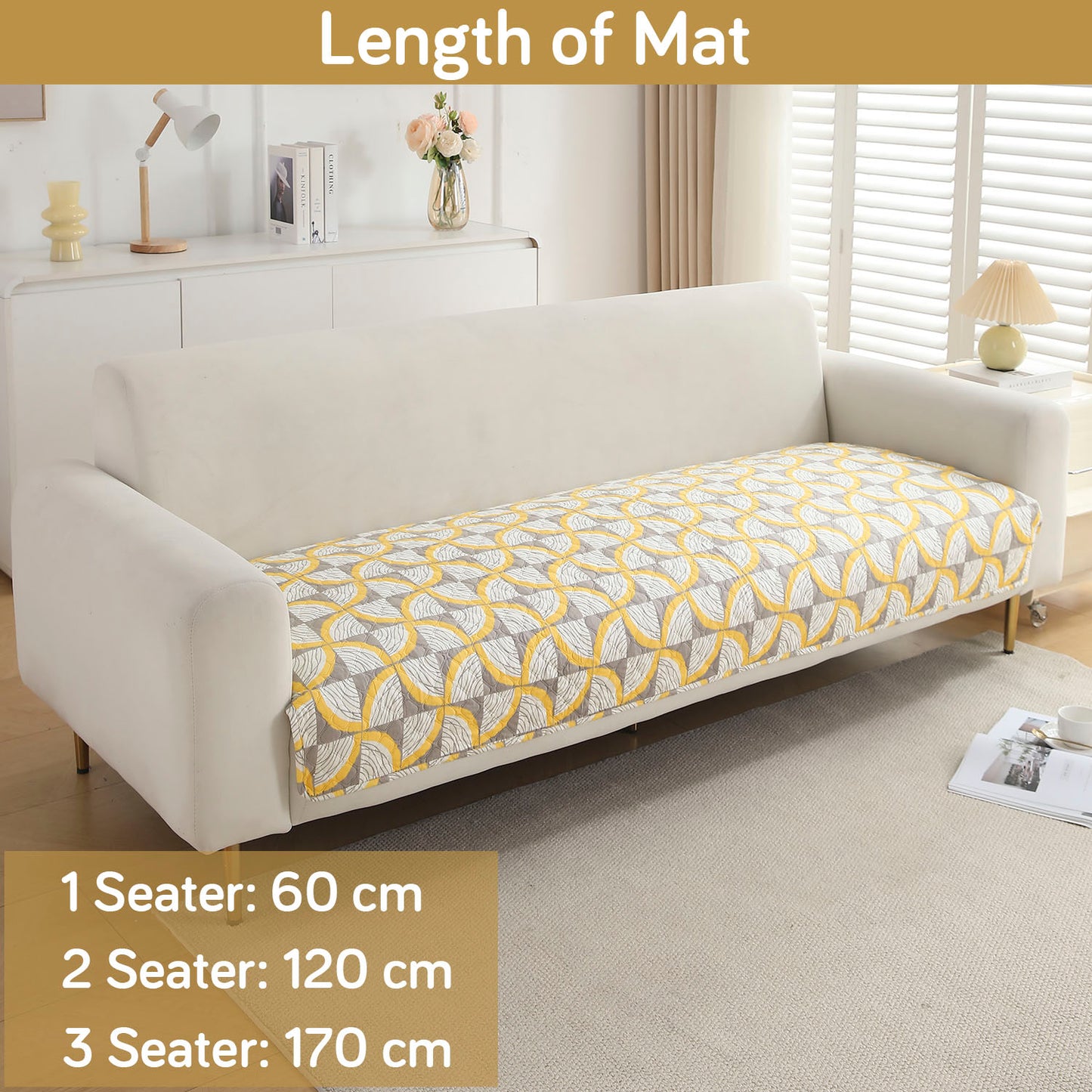 Quilted Sofa Seat Mat Covers for 1/2/3 Seater Sofa, Windmill Cyber Yellow