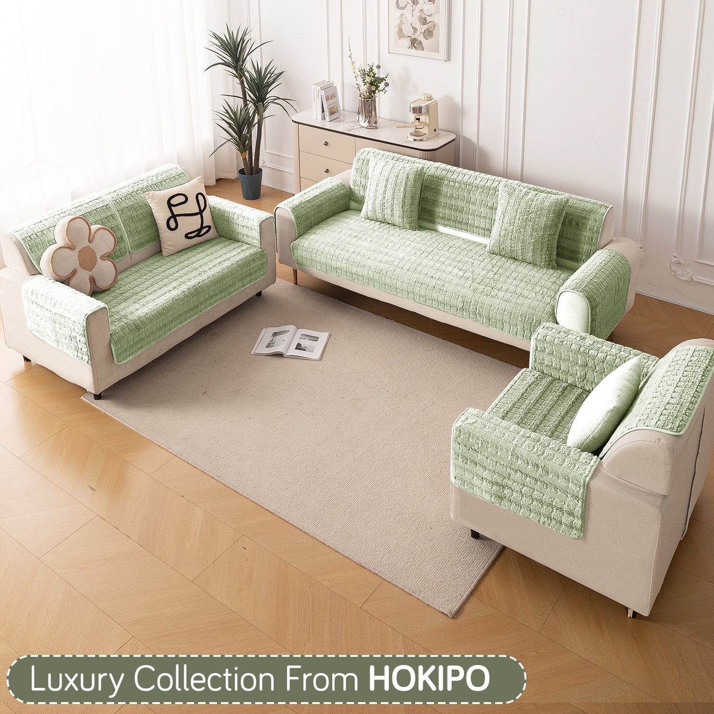 Premium Plush Anti Slip Sofa Cover Mat, Pastel Green