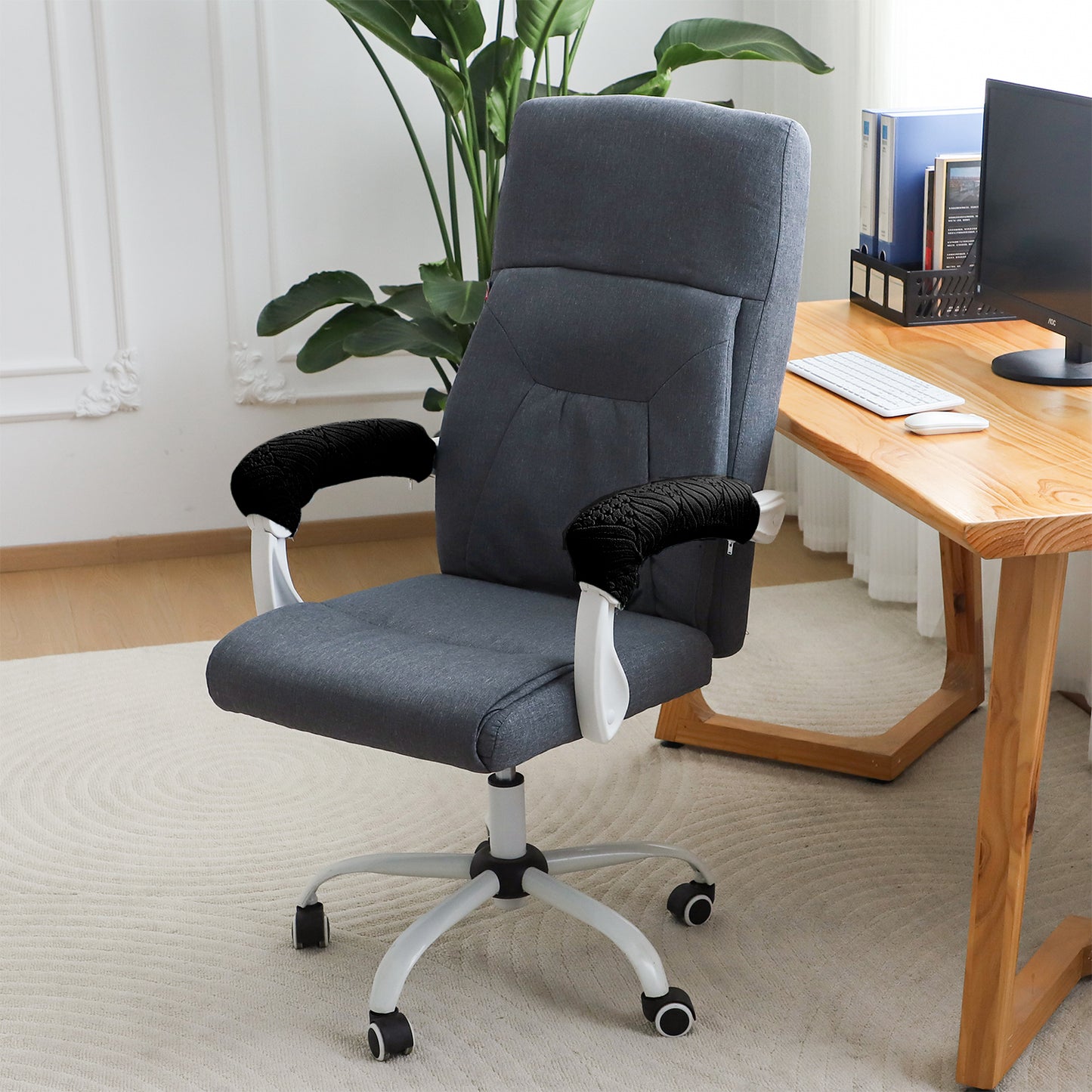 170gsm Jacquard Office Chair Arm Rest Cover (Zipper Style), 1 Pair, Black