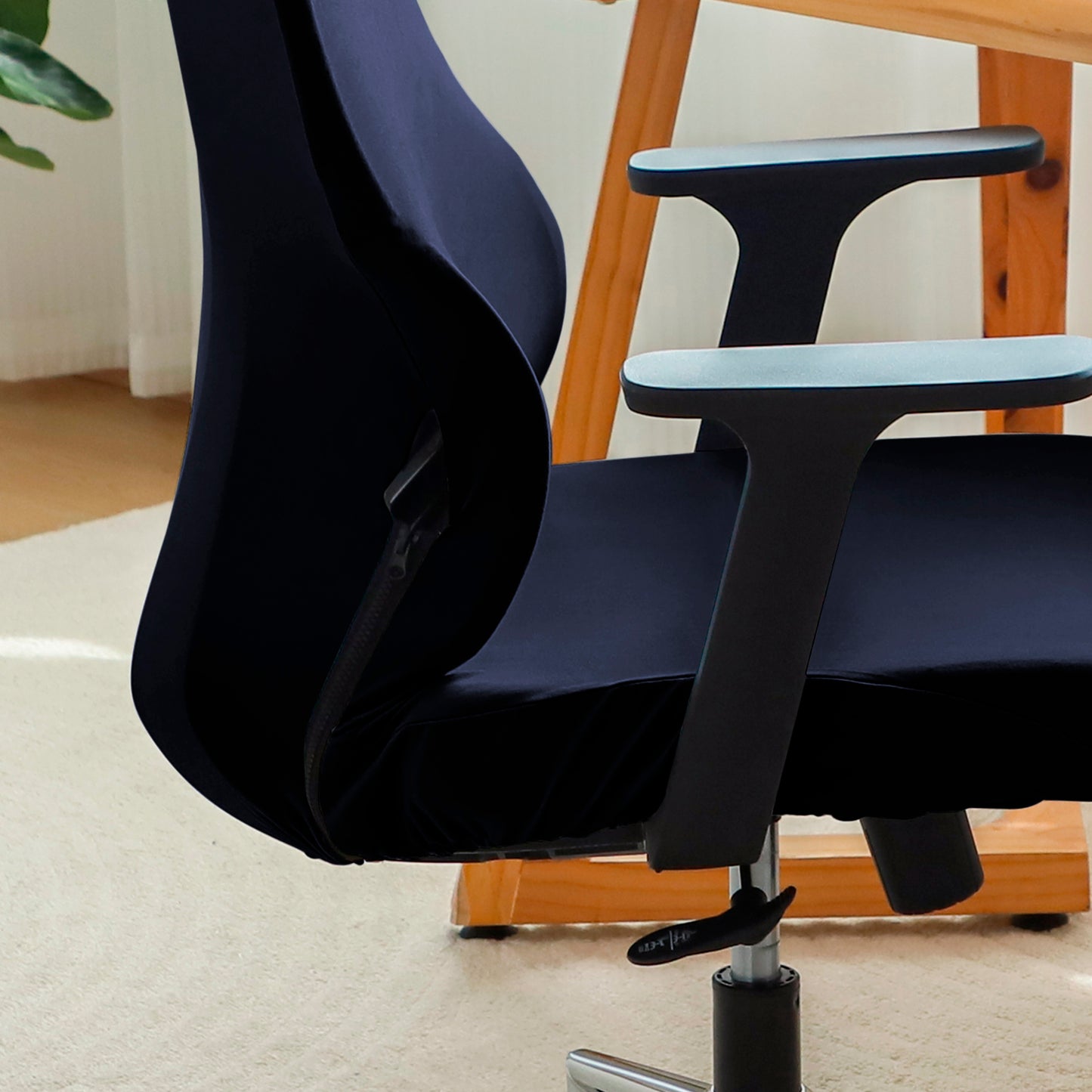 Office Chair Cover with Headrest (High-Back) – 140 GSM Stretch Fabric – Washable, Anti-Slip Fit for Ergonomic Mesh Office Chairs, Navy Blue
