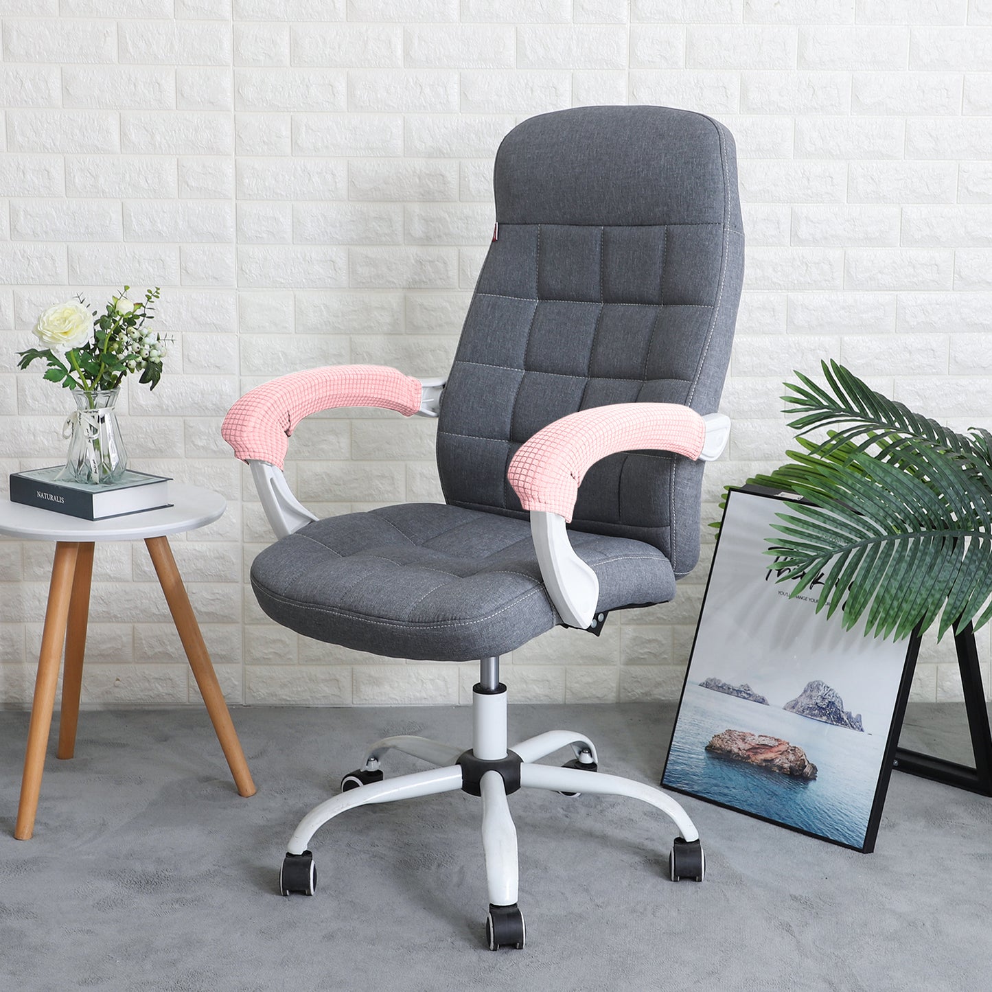 210gsm Jacquard Water Repellent Armrest Covers for Office Chair (Zipper Style), 1 Pair, Pink
