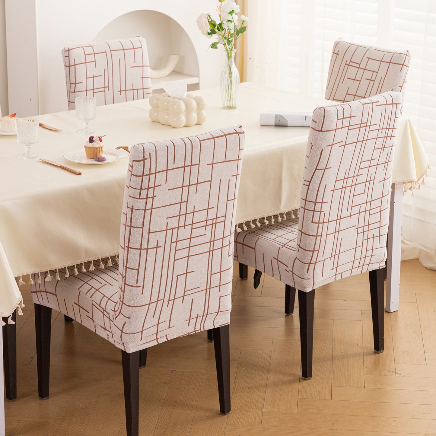 Crossline Series 180 GSM Jacquard Chair Cover Set 1/2/4/6, Rust Brown
