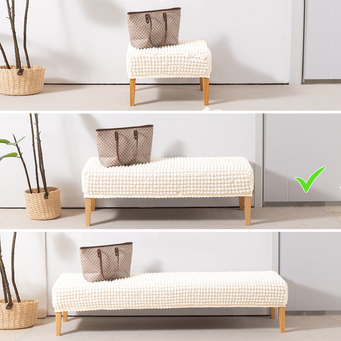 Aria Nova 280 GSM Stretchable Bubble Dining Bench Cover, Light Cream