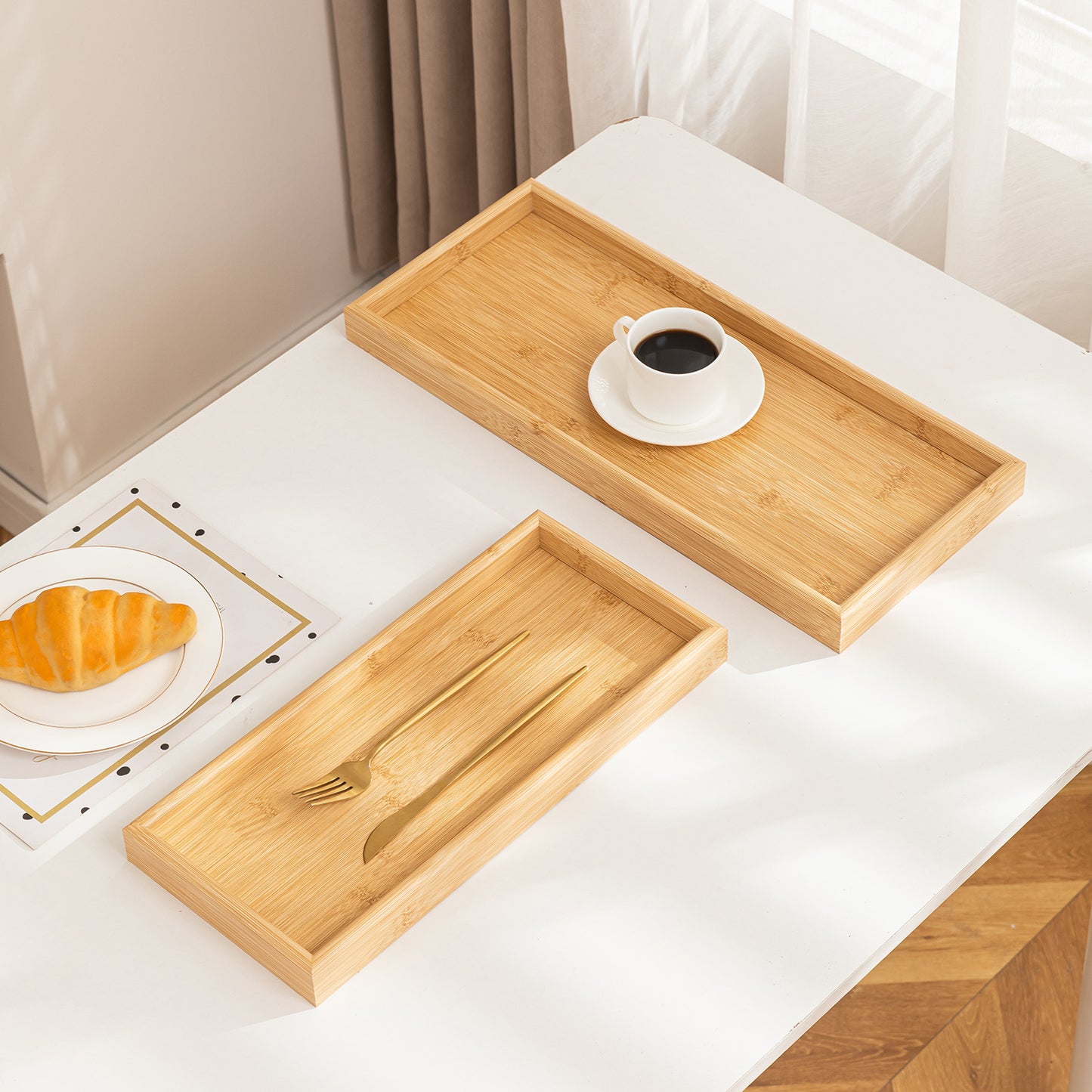 Wooden Serving Tray MDF Rectangular Eco-Friendly Trays Set of 3 – Small, Medium, Large