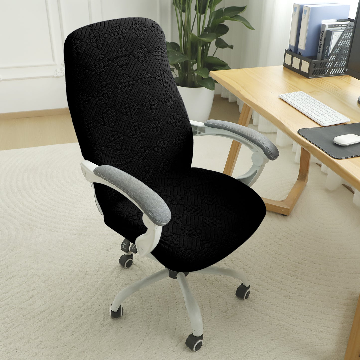 Office Chair Cover for Desk Chair (Mid-Back) – 170 GSM Stretch Jacquard – Washable, Durable & Anti-Slip – Fits Mid-Back Office Chairs, Black