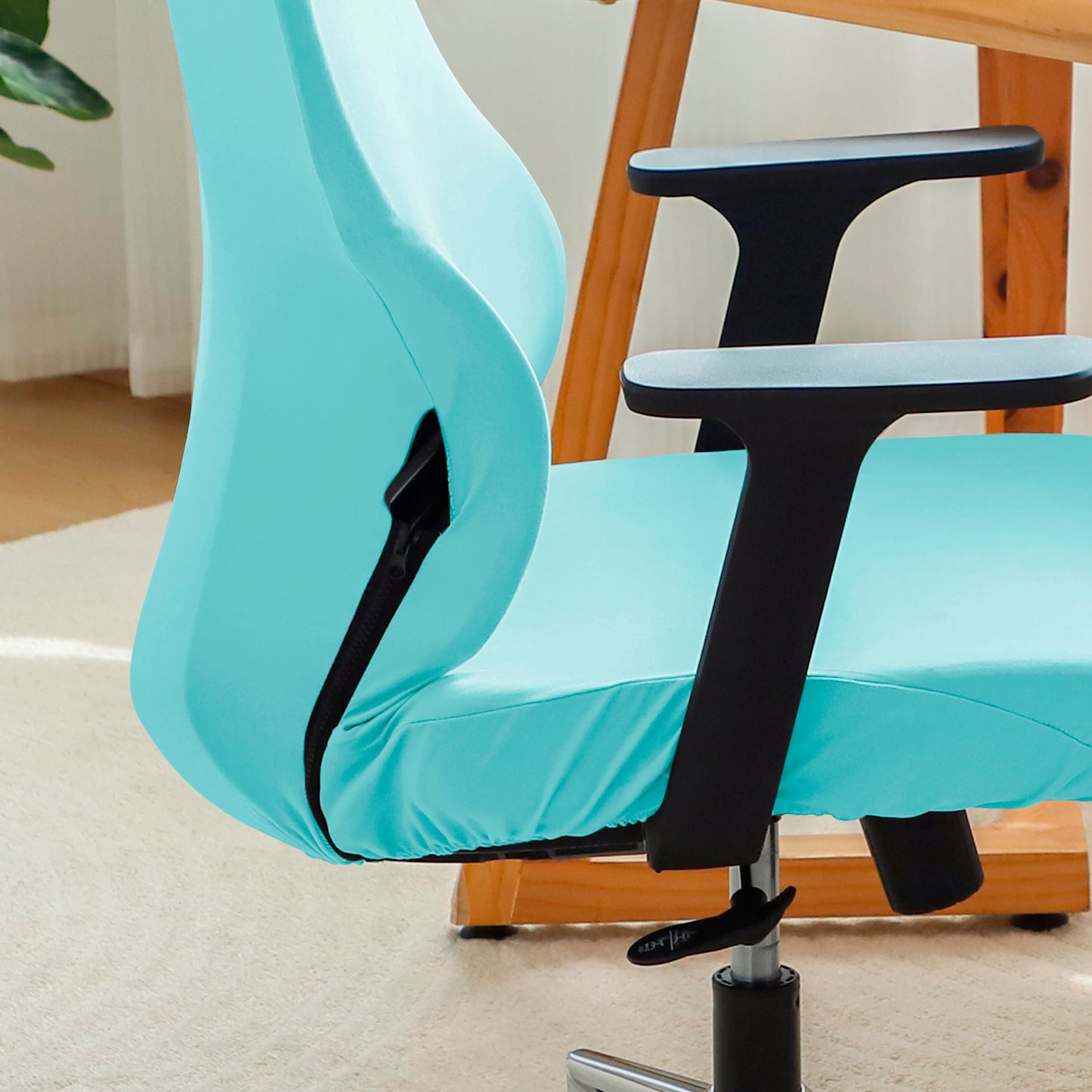Office Chair Cover with Headrest (High-Back) – 140 GSM Stretch Fabric – Washable, Anti-Slip Fit for Ergonomic Mesh Office Chairs, Sky Blue